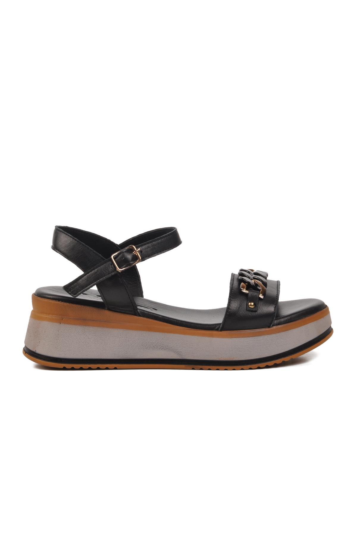 9716 Siyah Hakiki Deri Kadın Sandalet - Görsel 3