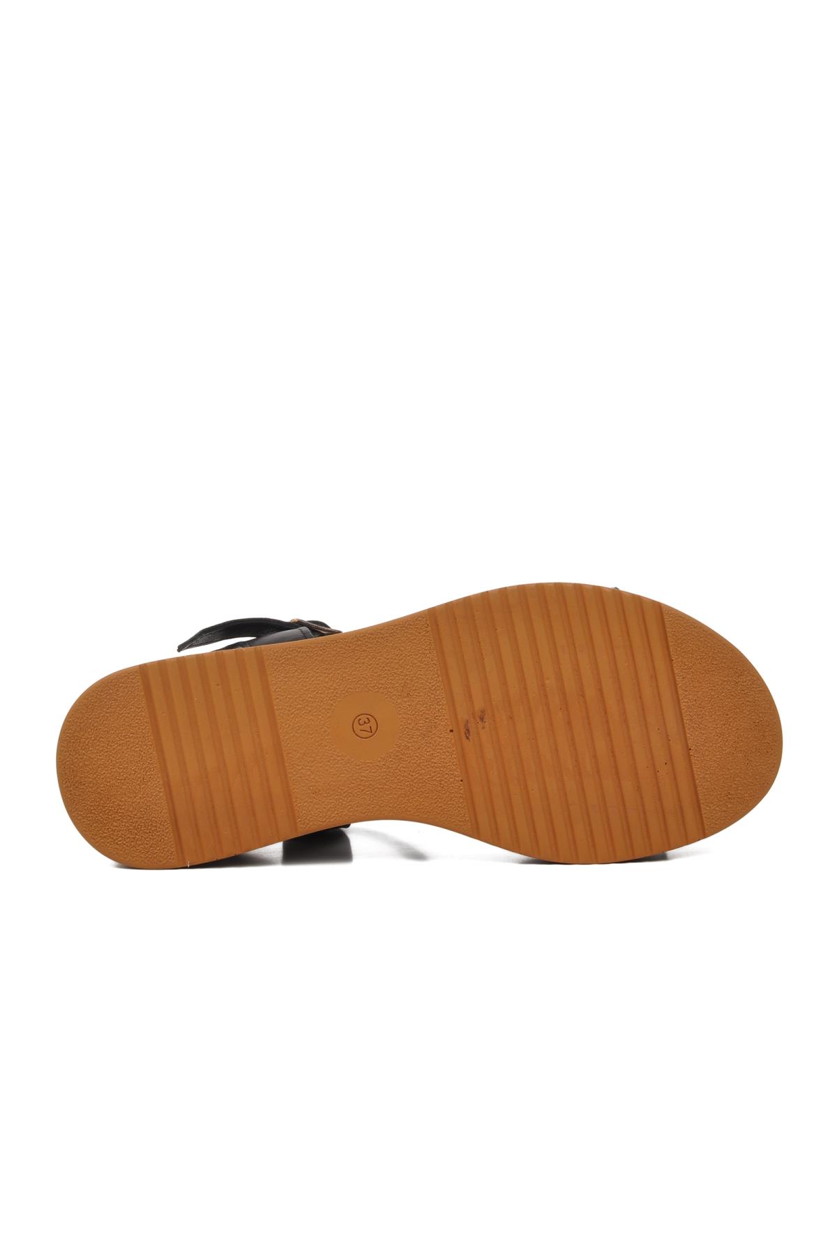 9716 Siyah Hakiki Deri Kadın Sandalet - Görsel 6