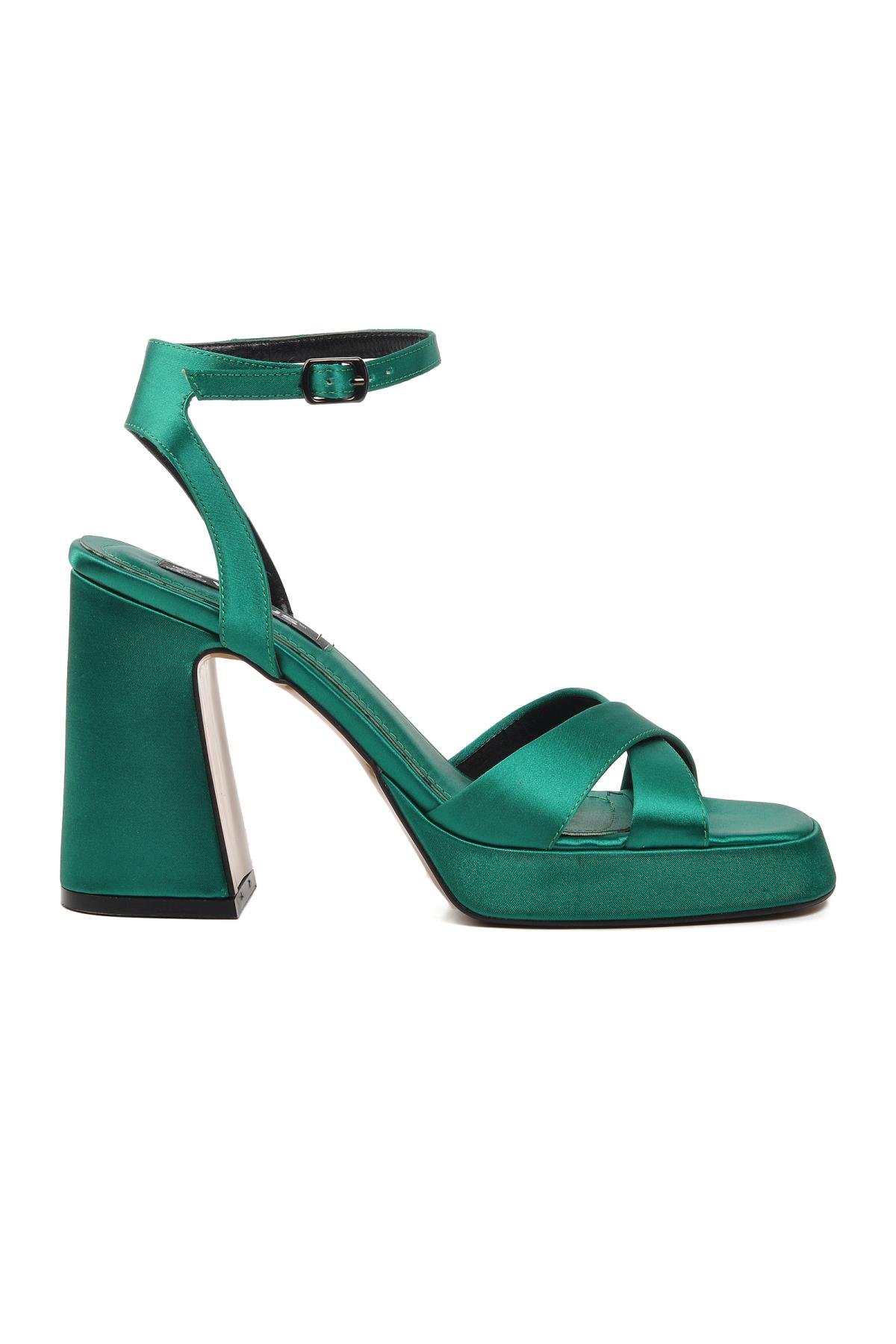 23101322Y Yeşil Saten Kadın Abiye Ayakkabı - Görsel 3