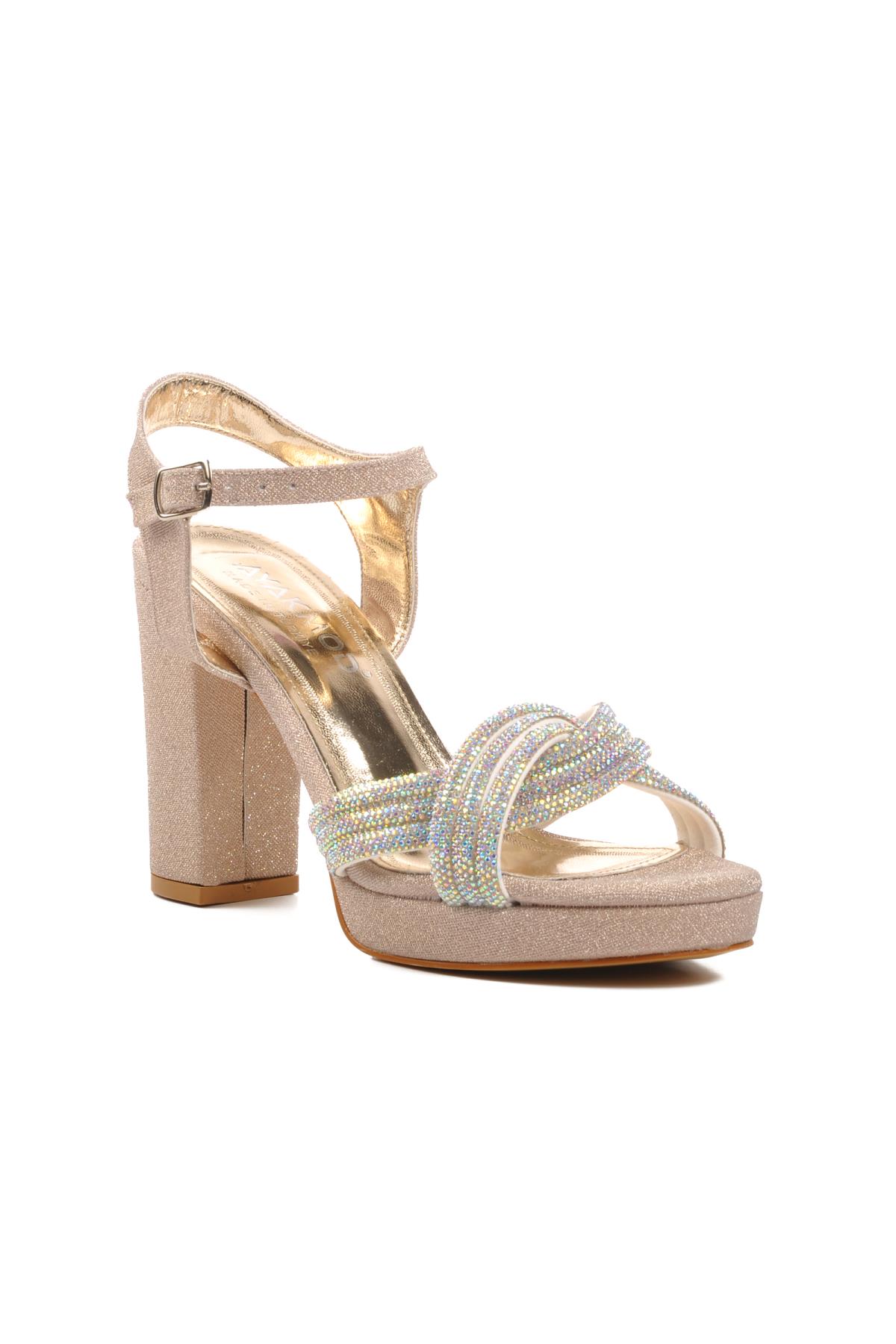 655325 Altın Kadın Topuklu Abiye Ayakkabı - Görsel 2