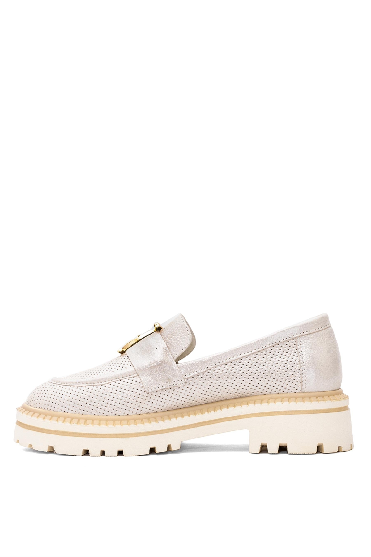 D25YA-7300 Kadın Hakiki Deri Casual Ayakkabı Bej - Görsel 4