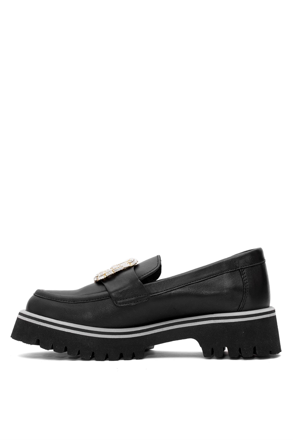 D25YA-3855 Kadın Hakiki Deri Casual Ayakkabı Siyah - Görsel 4