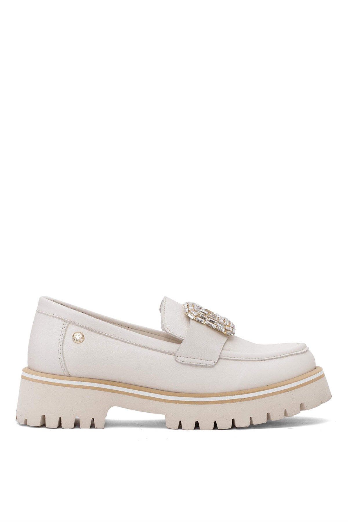 D25YA-3855 Kadın Hakiki Deri Casual Ayakkabı Krem - Görsel 2