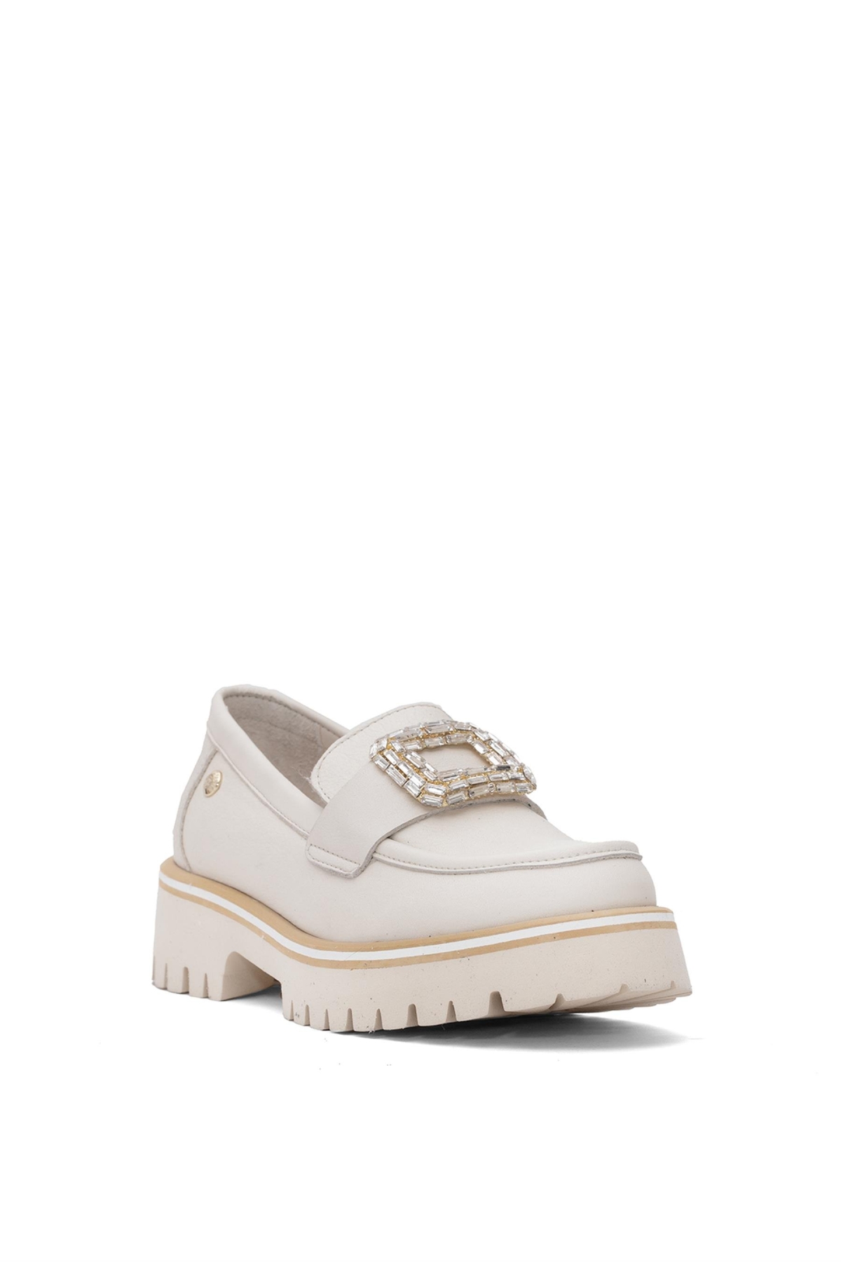 D25YA-3855 Kadın Hakiki Deri Casual Ayakkabı Krem - Görsel 3