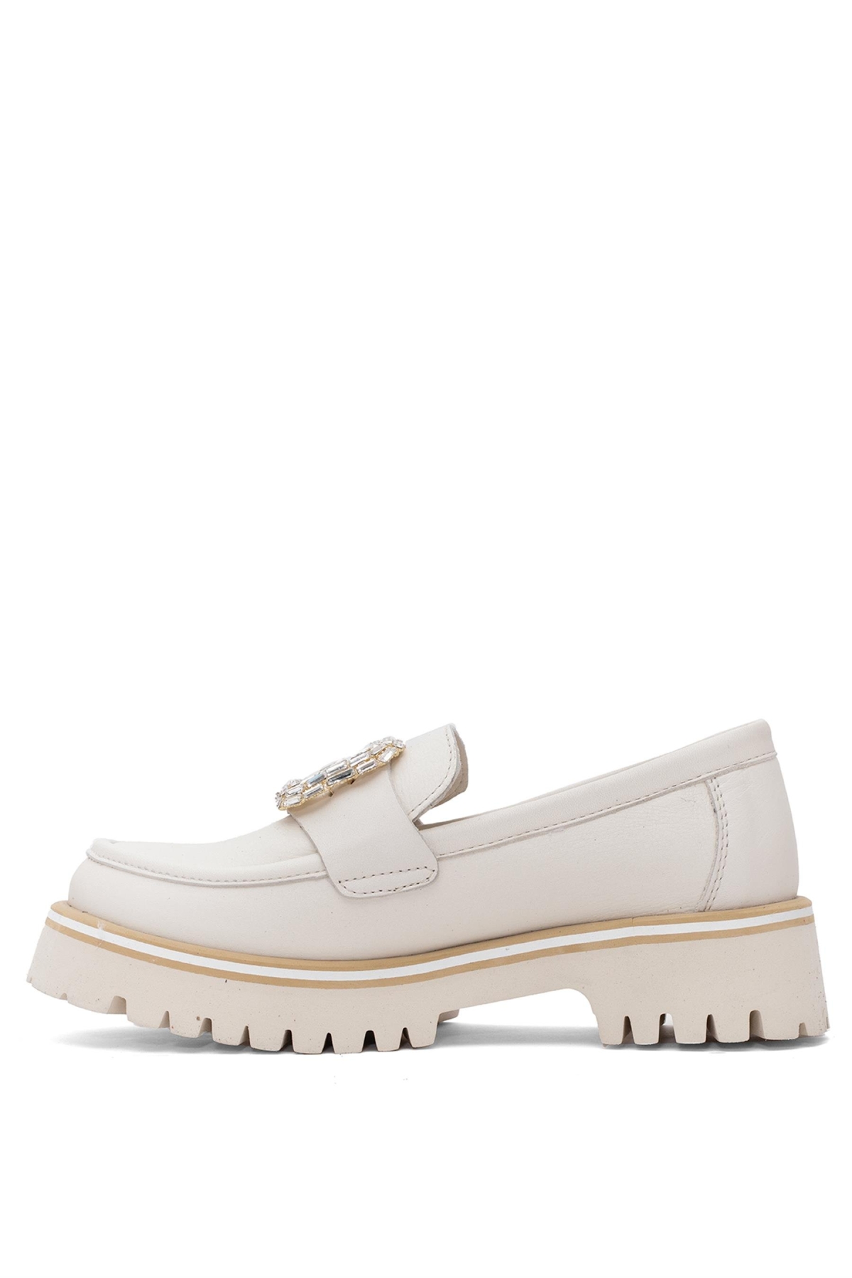 D25YA-3855 Kadın Hakiki Deri Casual Ayakkabı Krem - Görsel 4