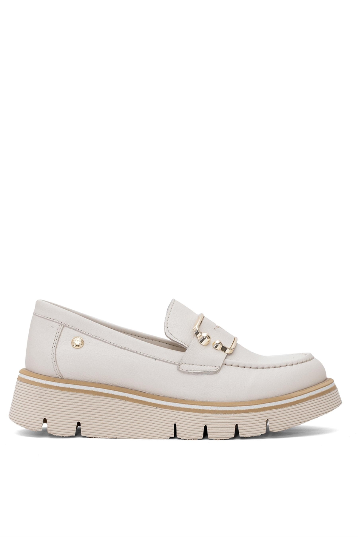 D25YA-3760 Kadın Hakiki Deri Casual Ayakkabı Krem - Görsel 2