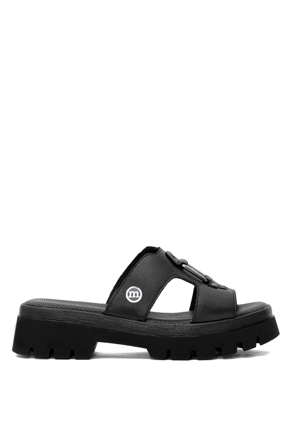 D25YT-1655 Kadın Hakiki Deri Topuklu Terlik Siyah - Görsel 2