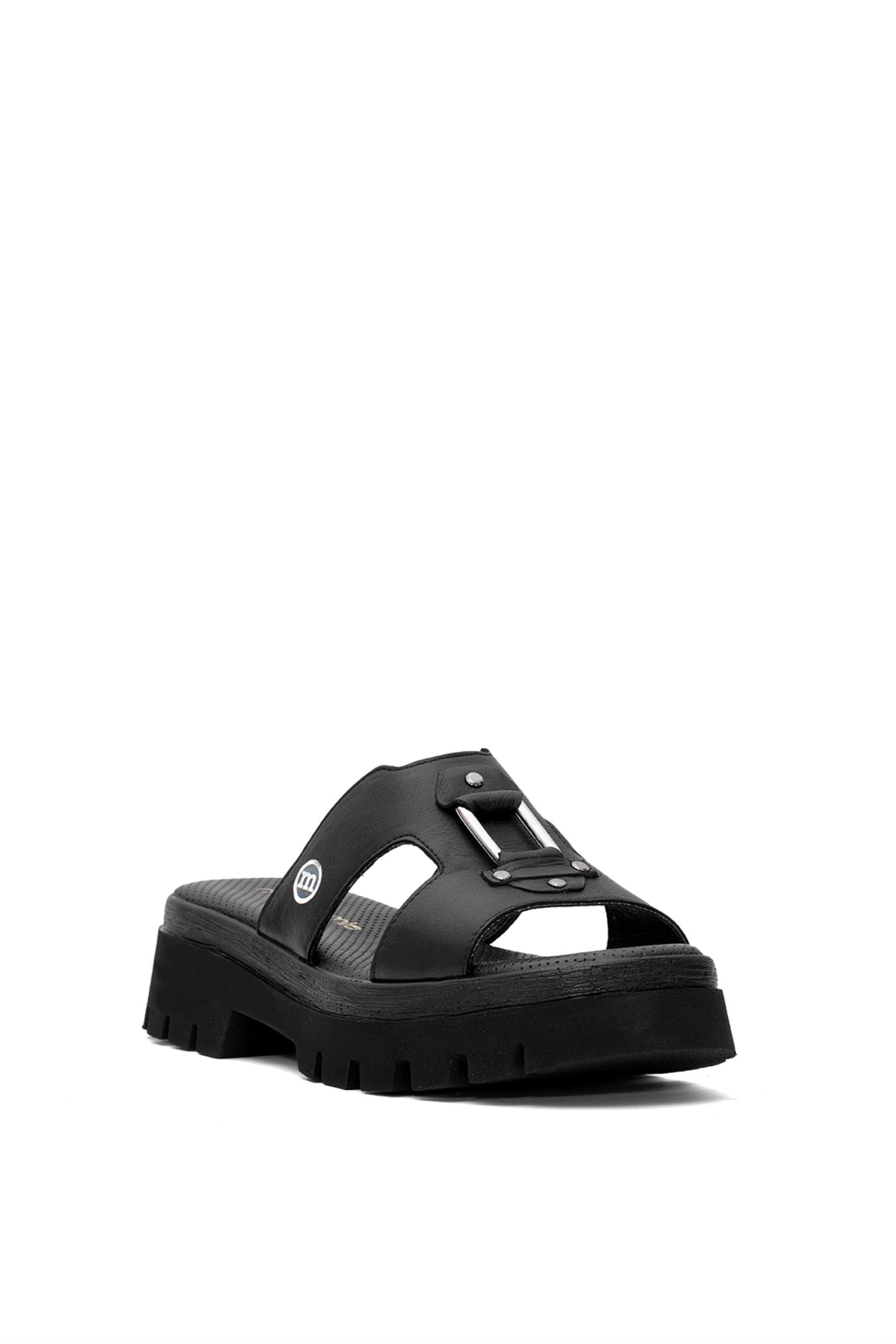 D25YT-1655 Kadın Hakiki Deri Topuklu Terlik Siyah - Görsel 3