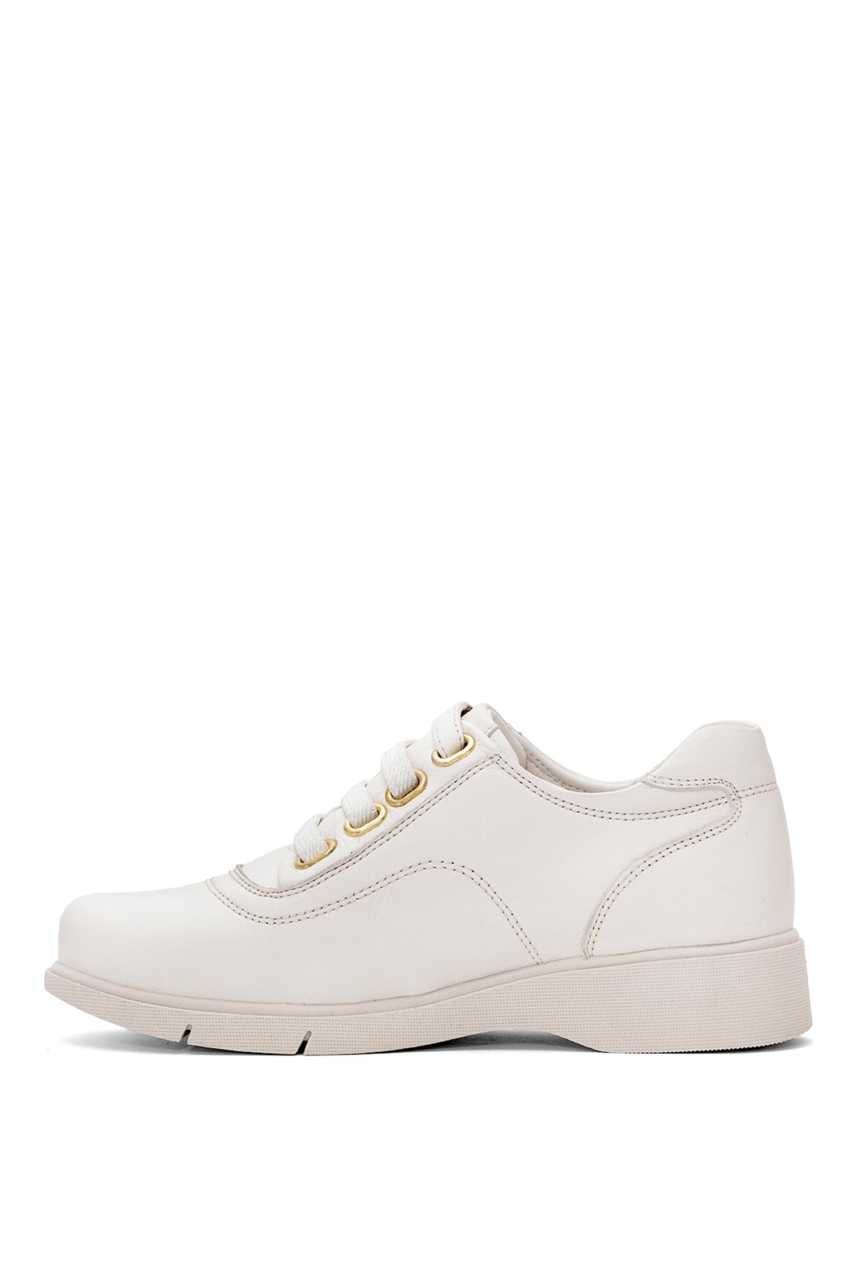 D25YA-3620 Kadın Hakiki Deri Casual Ayakkabı Krem - Görsel 4