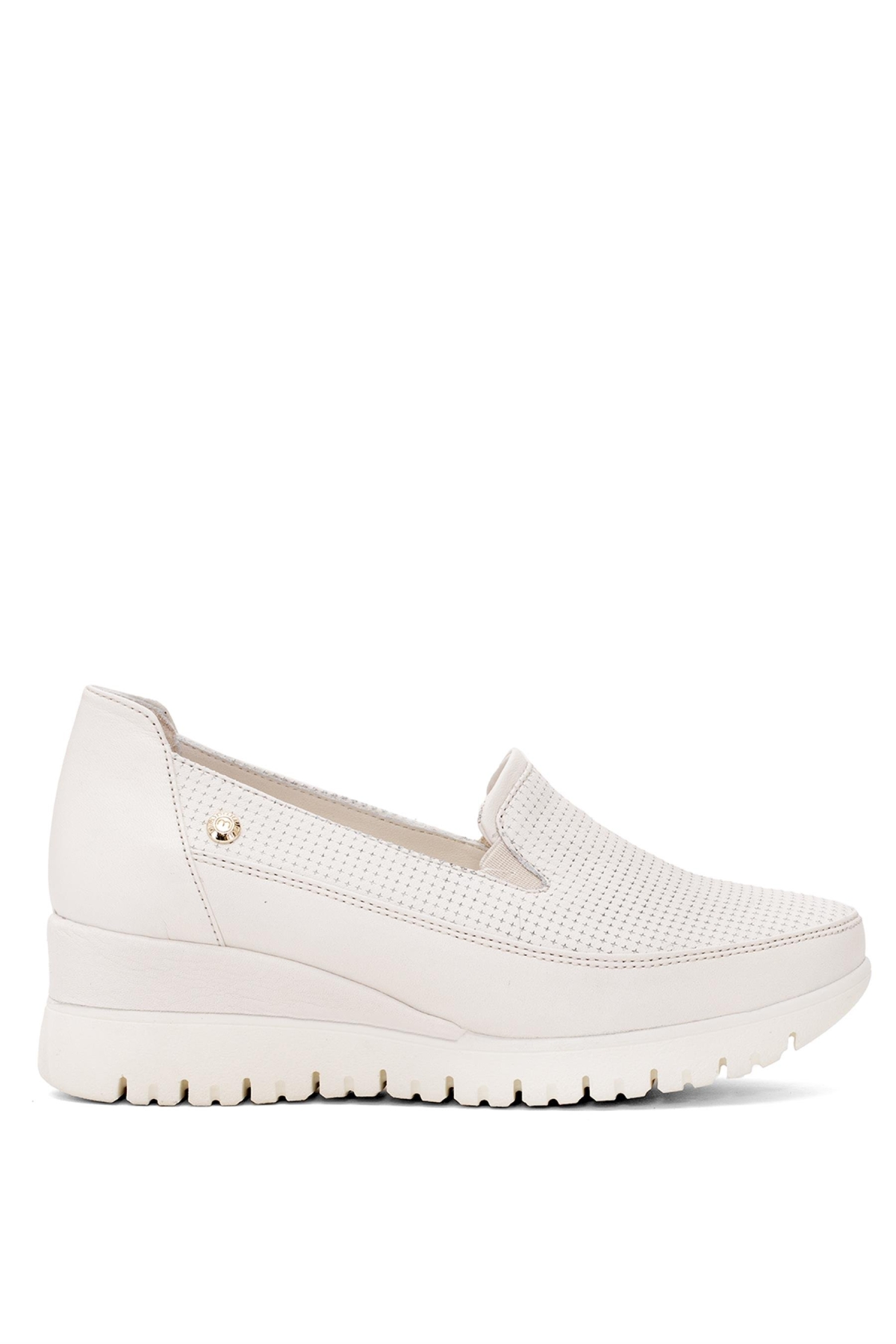 D25YA-3545 Kadın Hakiki Deri Casual Ayakkabı Krem - Görsel 2