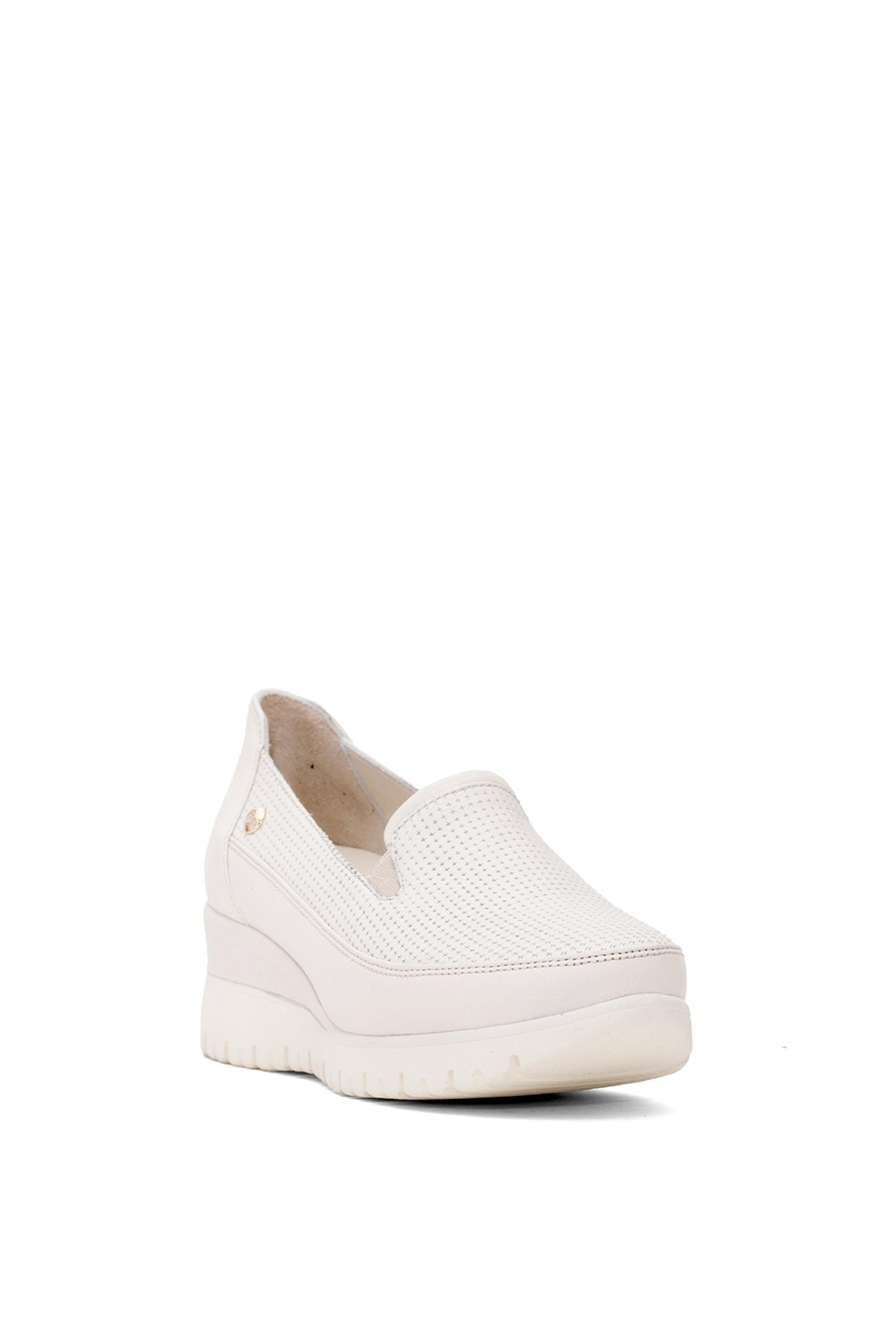 D25YA-3545 Kadın Hakiki Deri Casual Ayakkabı Krem - Görsel 3