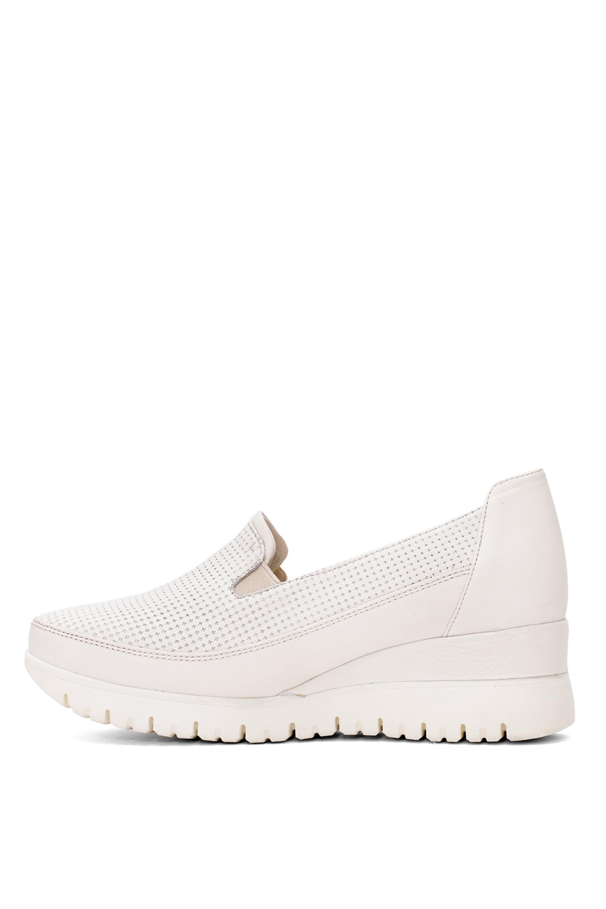 D25YA-3545 Kadın Hakiki Deri Casual Ayakkabı Krem - Görsel 4