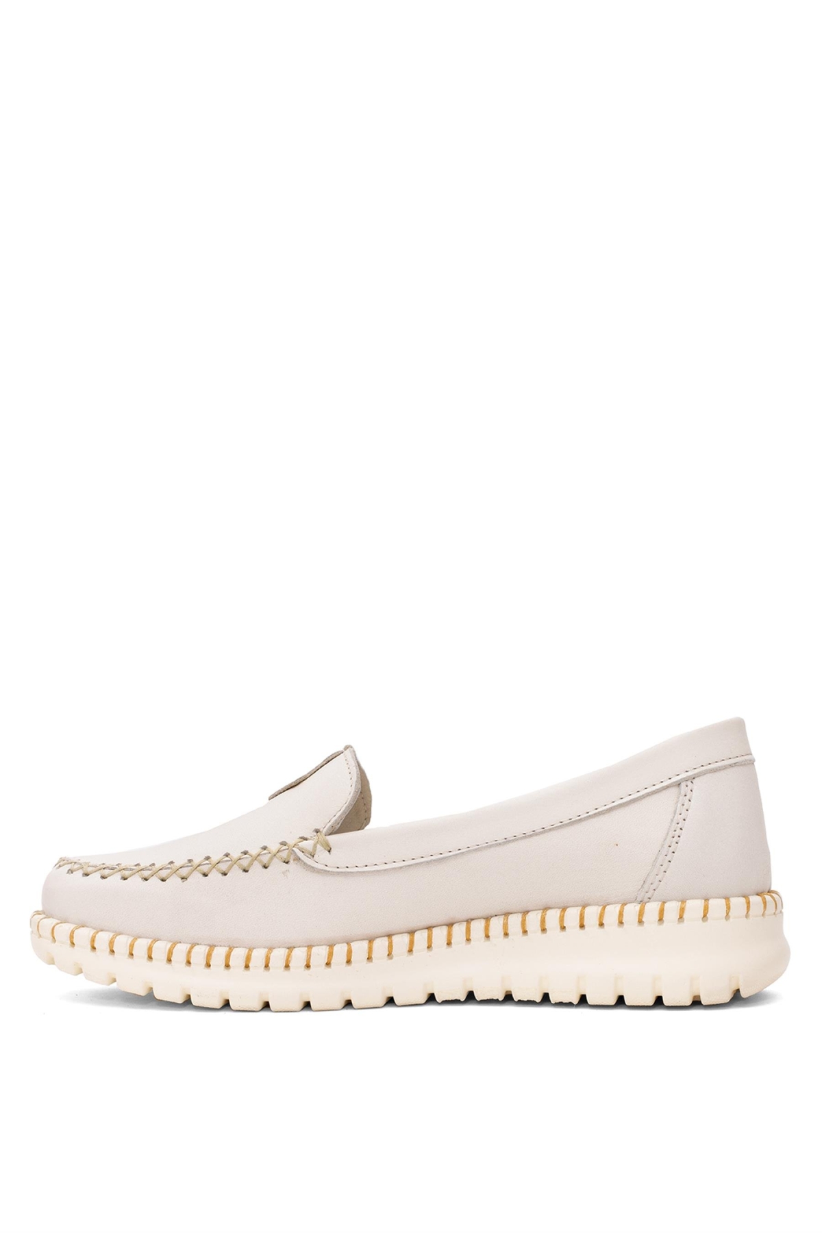 D25YA-3265 Kadın Hakiki Deri Casual Ayakkabı Krem - Görsel 4