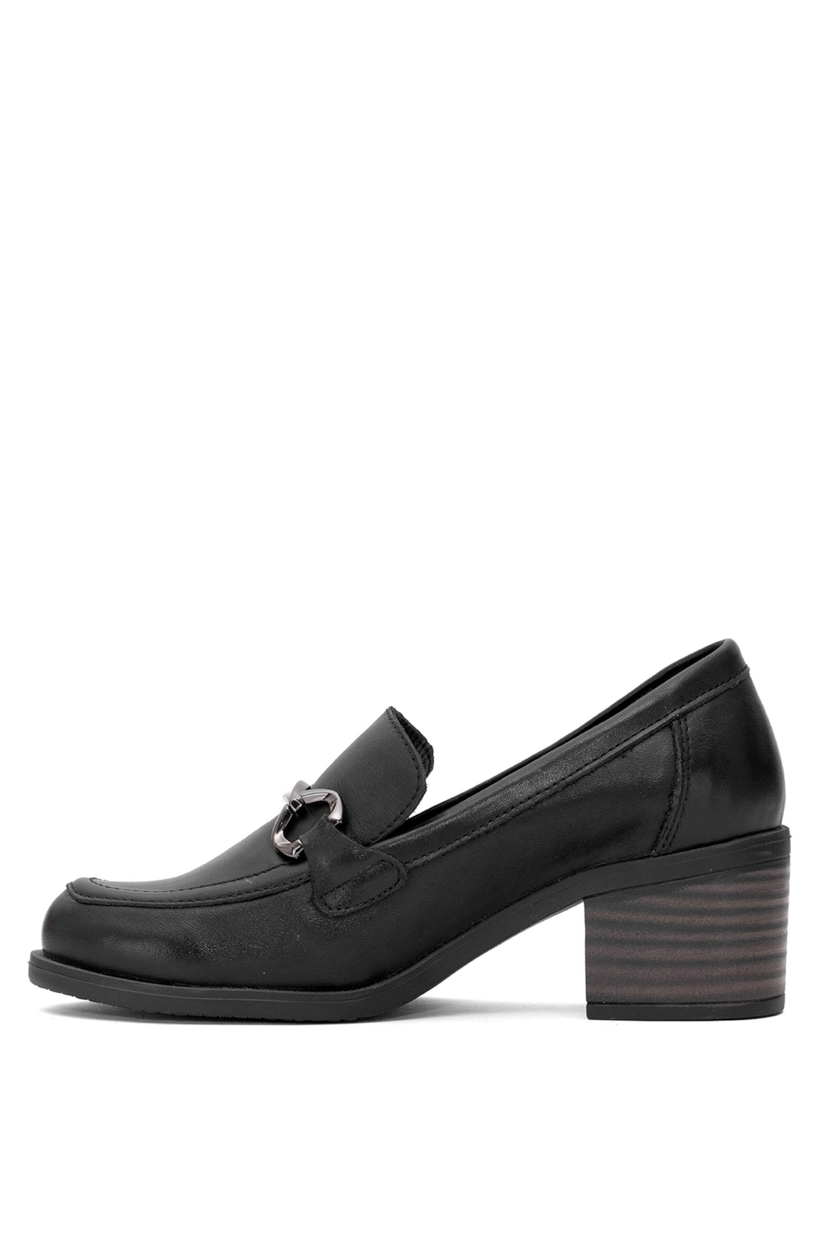 D25YA-3325 Kadın Hakiki Deri Klasik Topuklu Ayakkabı Siyah - Görsel 4