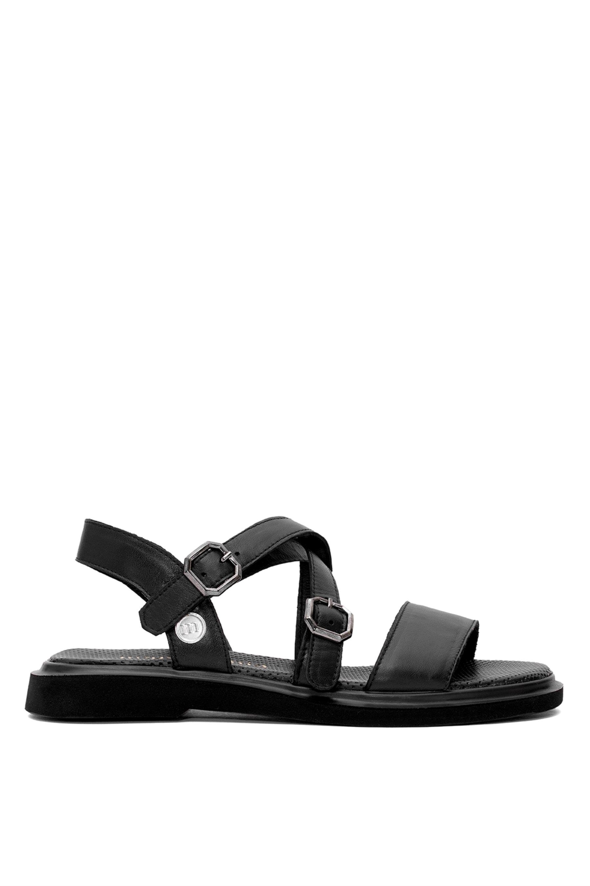 D25YS-5010 Kadın Hakiki Deri Düz Sandalet Siyah - Görsel 2