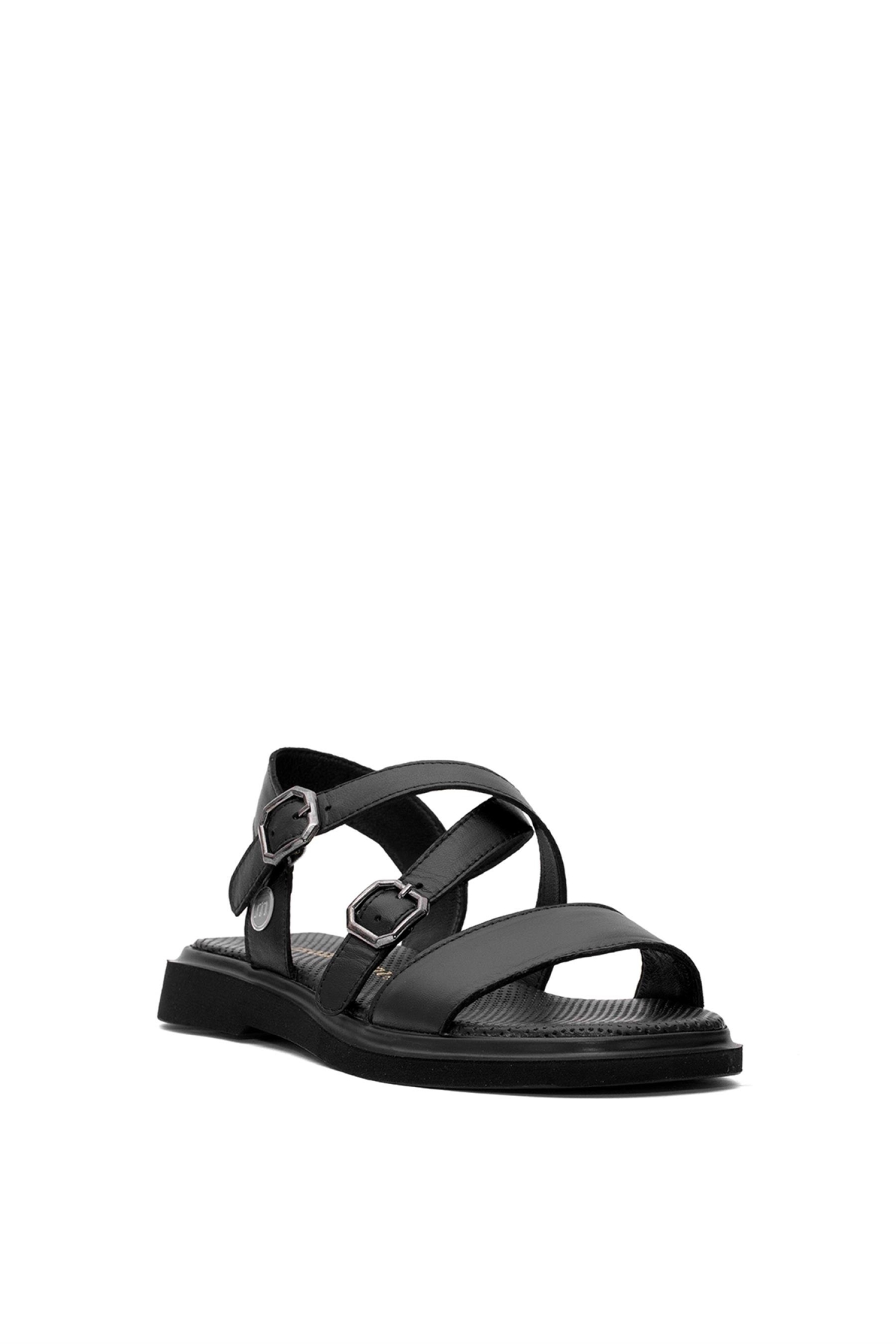 D25YS-5010 Kadın Hakiki Deri Düz Sandalet Siyah - Görsel 3