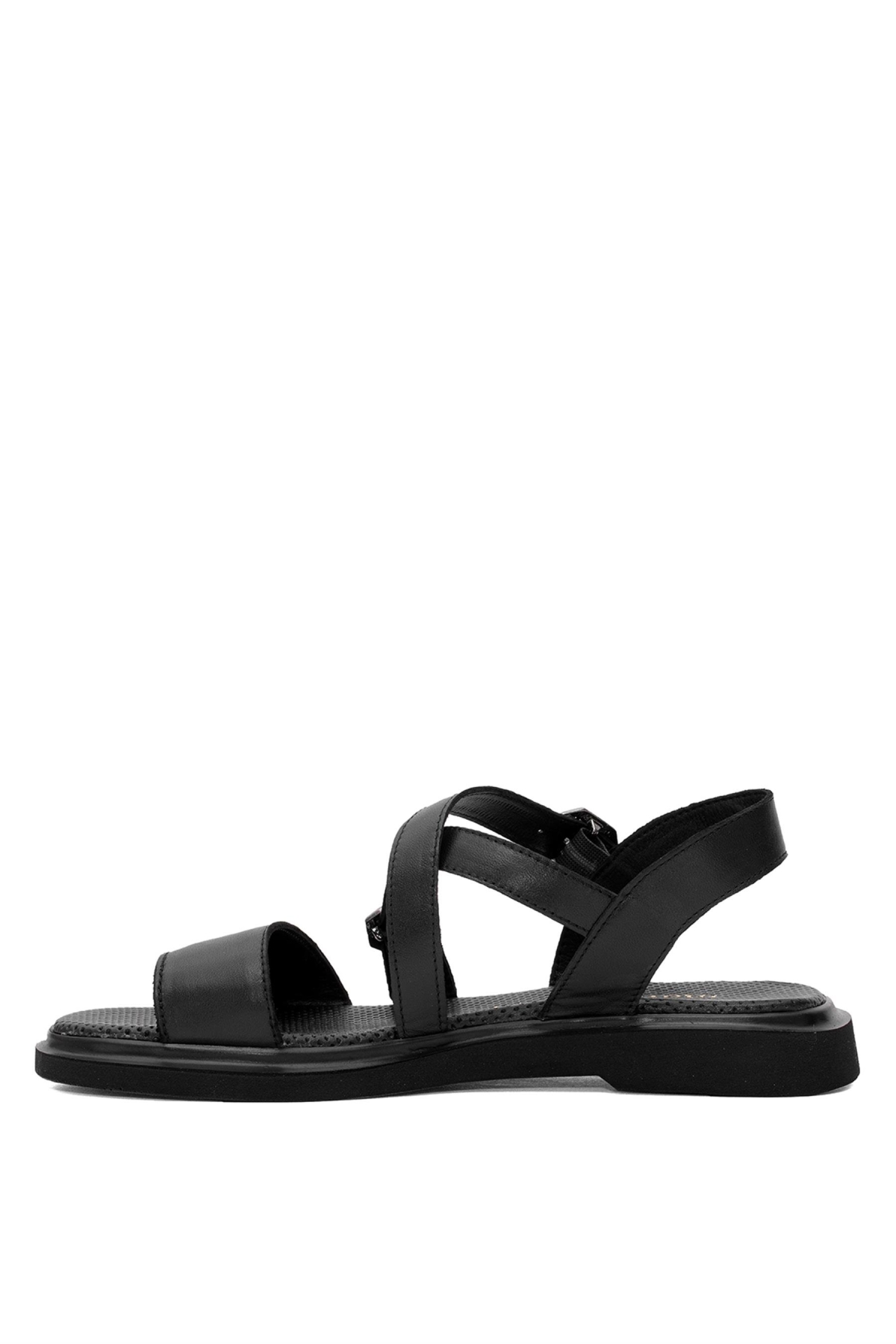 D25YS-5010 Kadın Hakiki Deri Düz Sandalet Siyah - Görsel 4