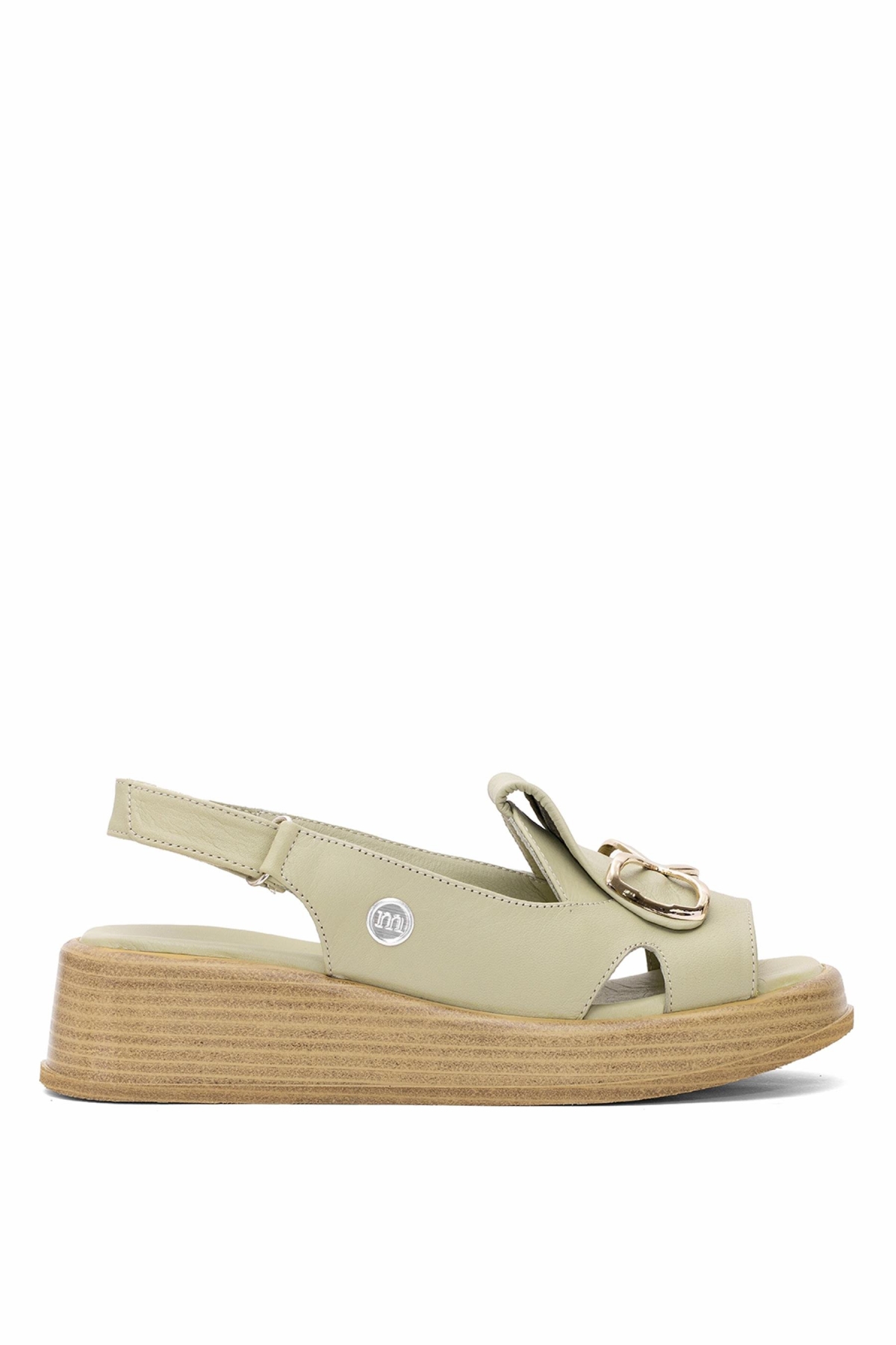 D25YS-2780 Kadın Hakiki Deri Düz Sandalet Yeşil - Görsel 2