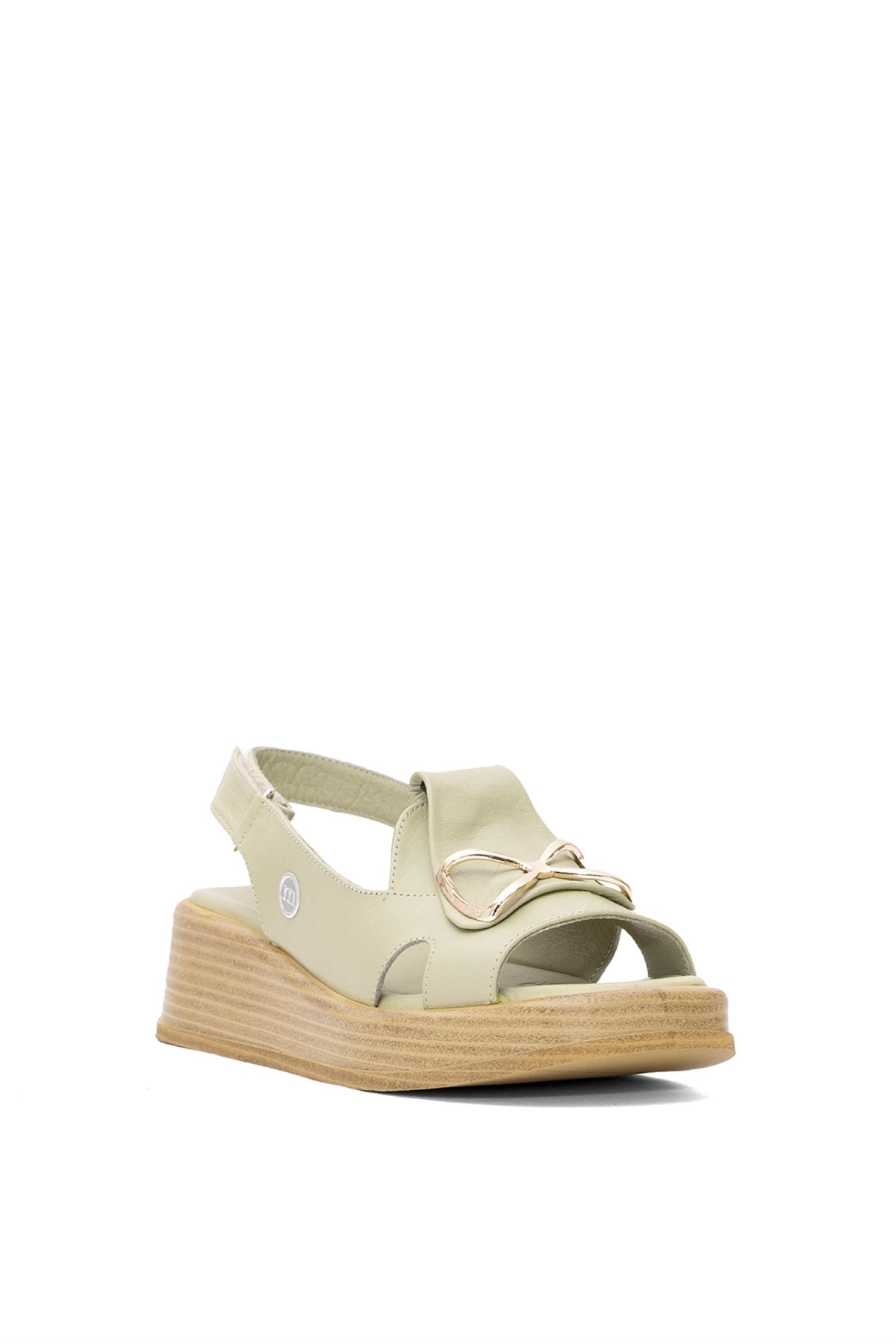 D25YS-2780 Kadın Hakiki Deri Düz Sandalet Yeşil - Görsel 3