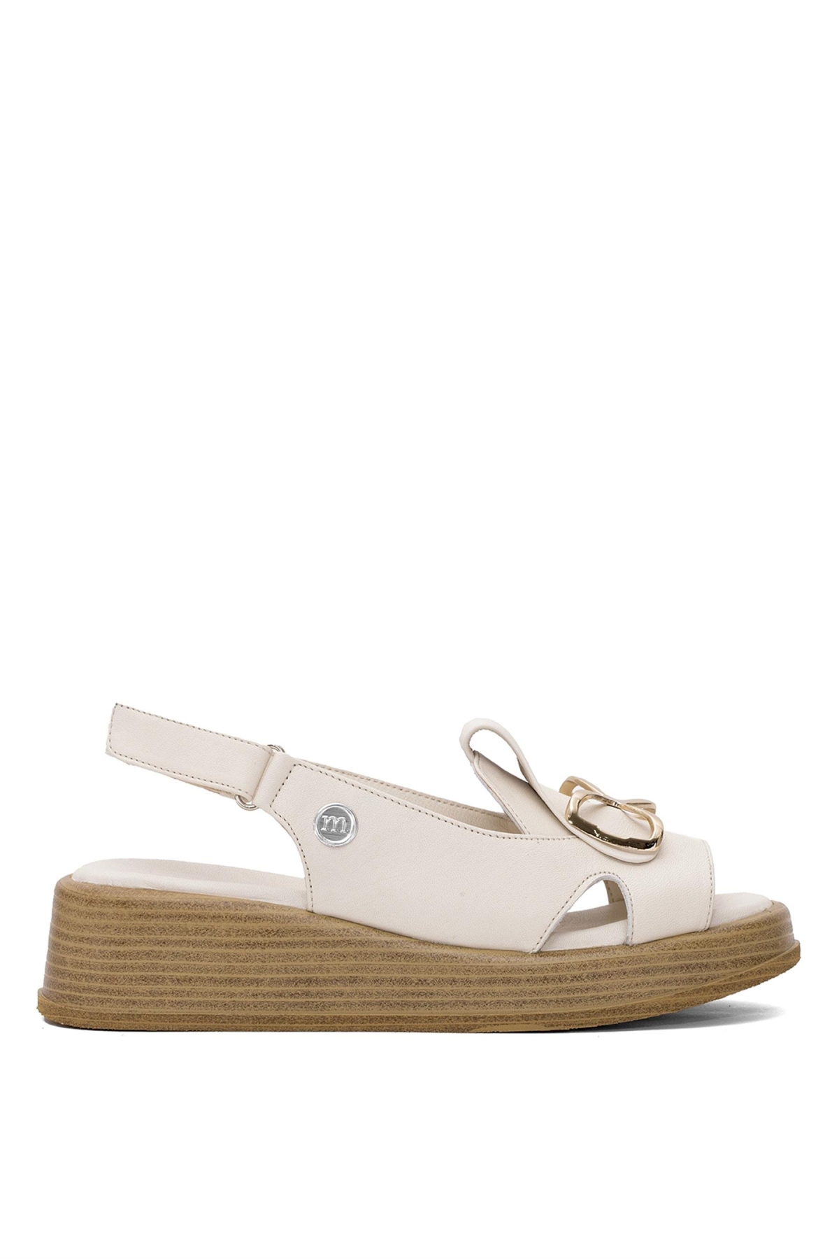 D25YS-2780 Kadın Hakiki Deri Düz Sandalet Kemik - Görsel 2