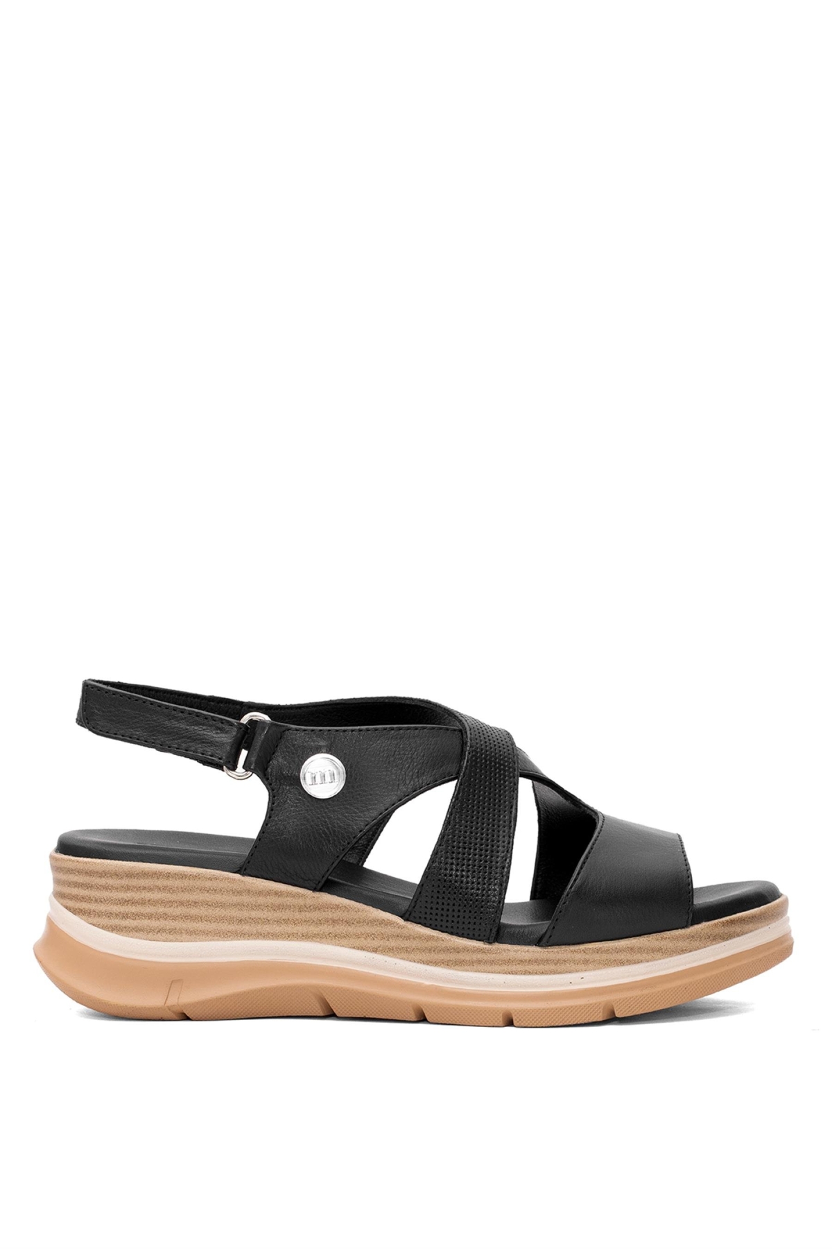 D25YS-2790 Kadın Hakiki Deri Düz Sandalet Siyah - Görsel 2