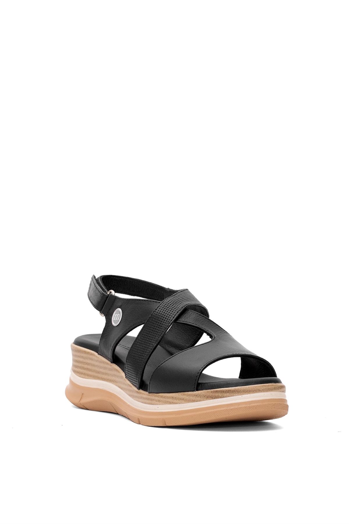 D25YS-2790 Kadın Hakiki Deri Düz Sandalet Siyah - Görsel 3