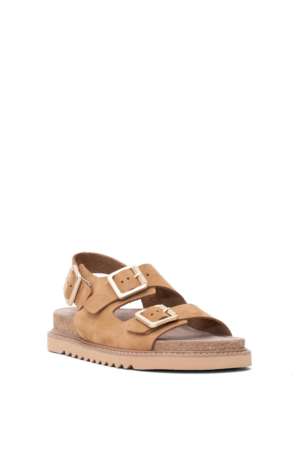 D25YS-2630 Kadın Hakiki Deri Düz Sandalet Camel - Görsel 3