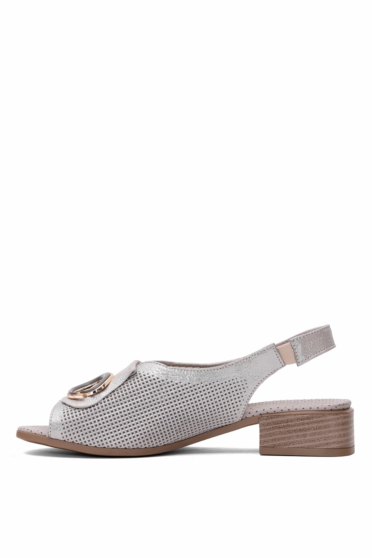 D25YS-2720 Kadın Hakiki Deri Topuklu Sandalet Vizon - Görsel 4