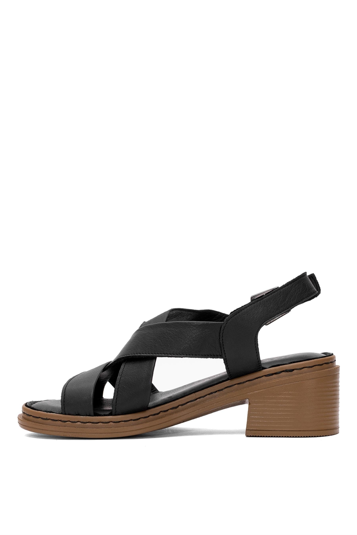 D25YS-2560 Kadın Hakiki Deri Topuklu Sandalet Siyah - Görsel 4