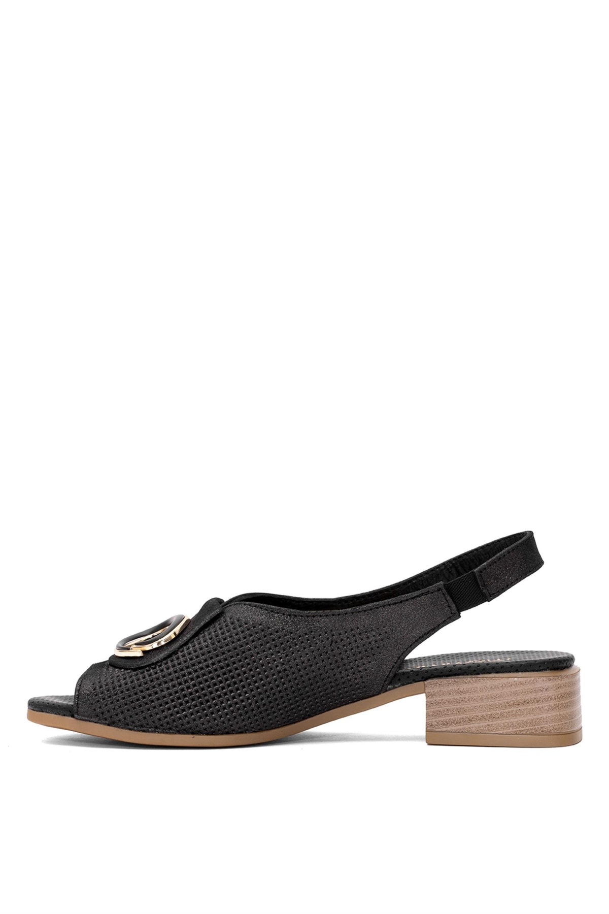 D25YS-2720 Kadın Hakiki Deri Topuklu Sandalet Platin - Görsel 4