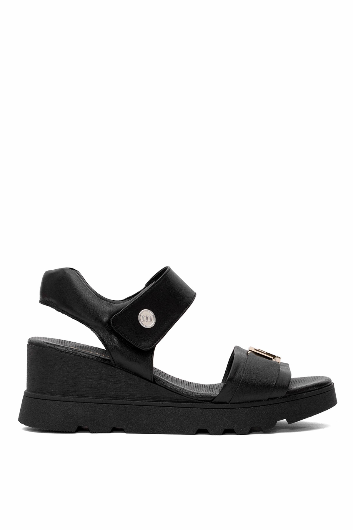 D25YS-2995 Kadın Hakiki Deri Dolgu Topuk Sandalet Siyah - Görsel 2