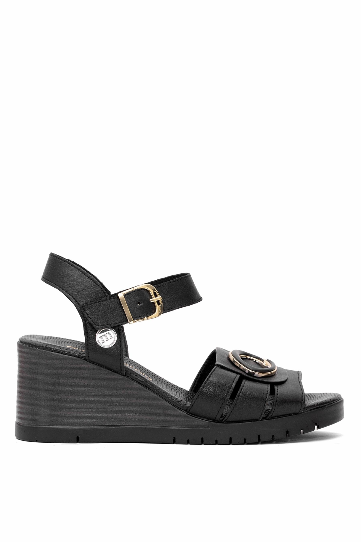 D25YS-2775 Kadın Hakiki Deri Dolgu Topuk Sandalet Siyah - Görsel 2