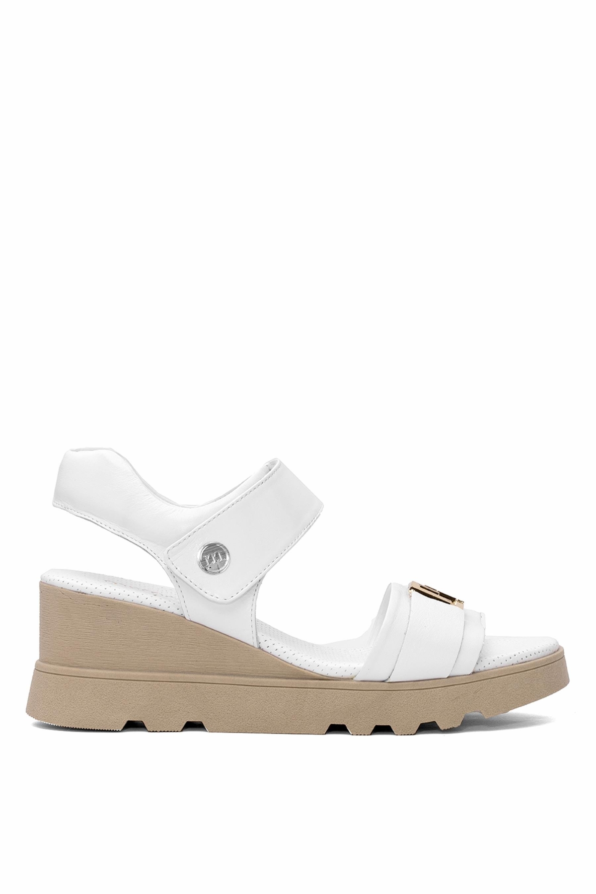 D25YS-2995 Kadın Hakiki Deri Dolgu Topuk Sandalet Beyaz - Görsel 2