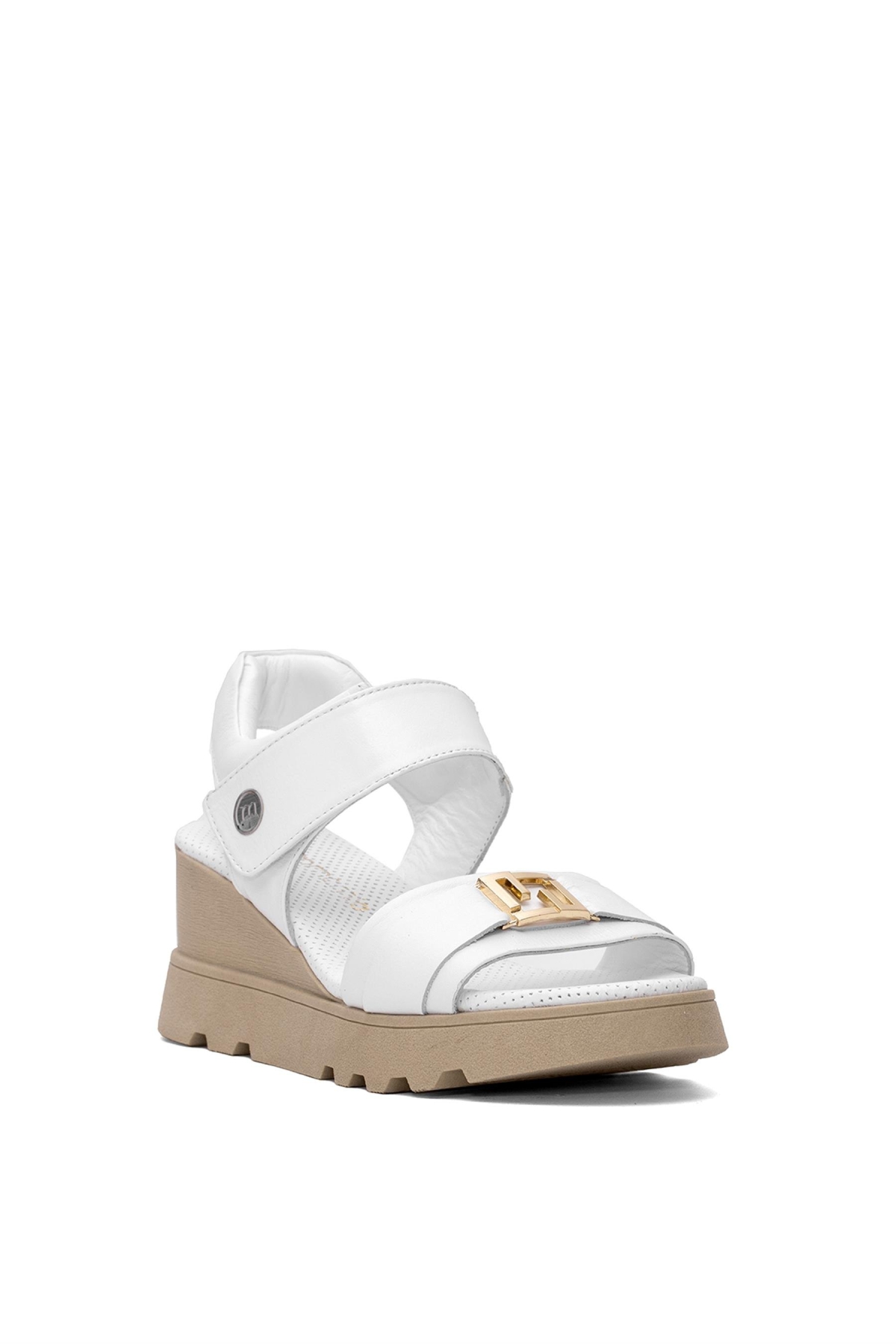 D25YS-2995 Kadın Hakiki Deri Dolgu Topuk Sandalet Beyaz - Görsel 3