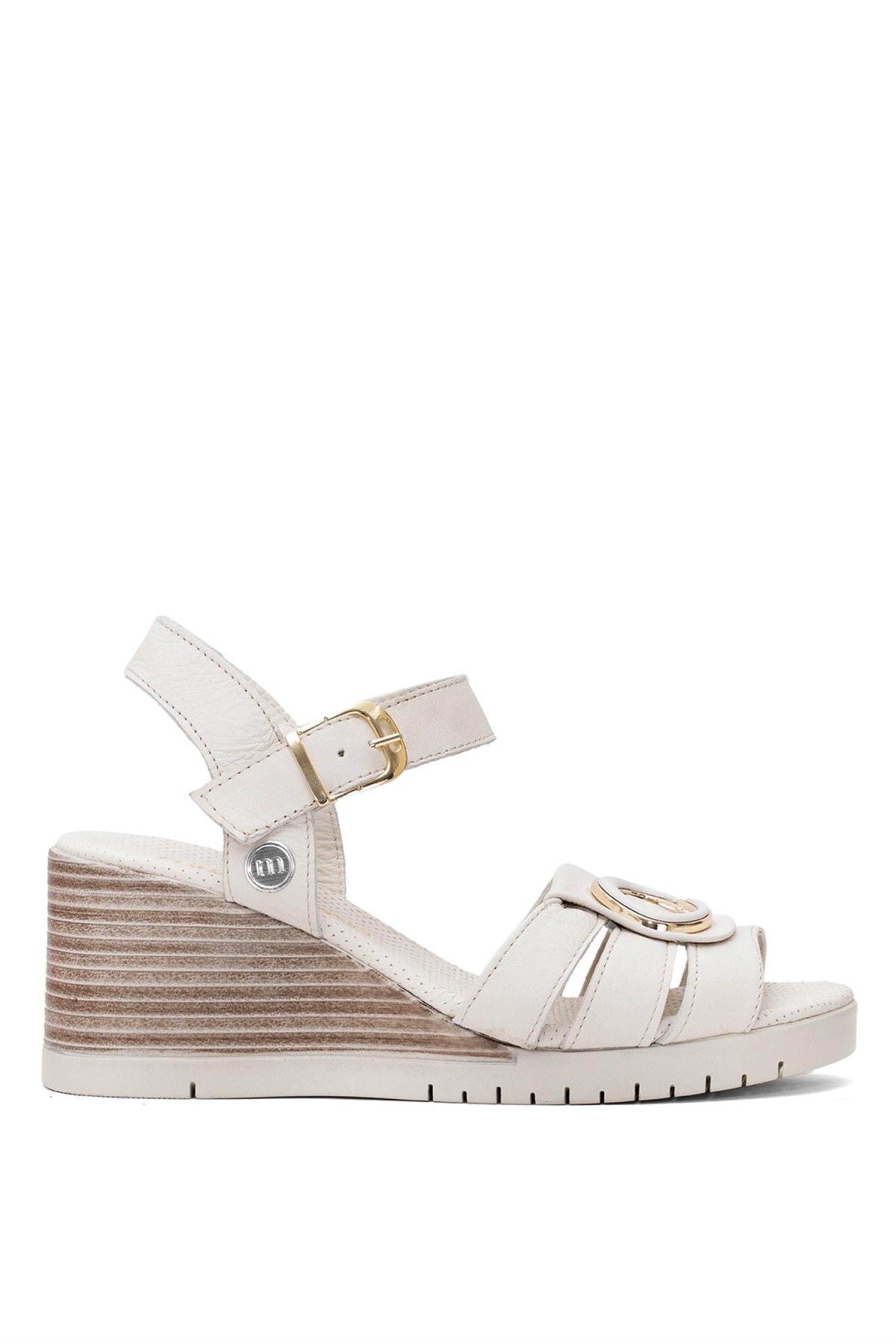 D25YS-2775 Kadın Hakiki Deri Dolgu Topuk Sandalet Kemik - Görsel 2