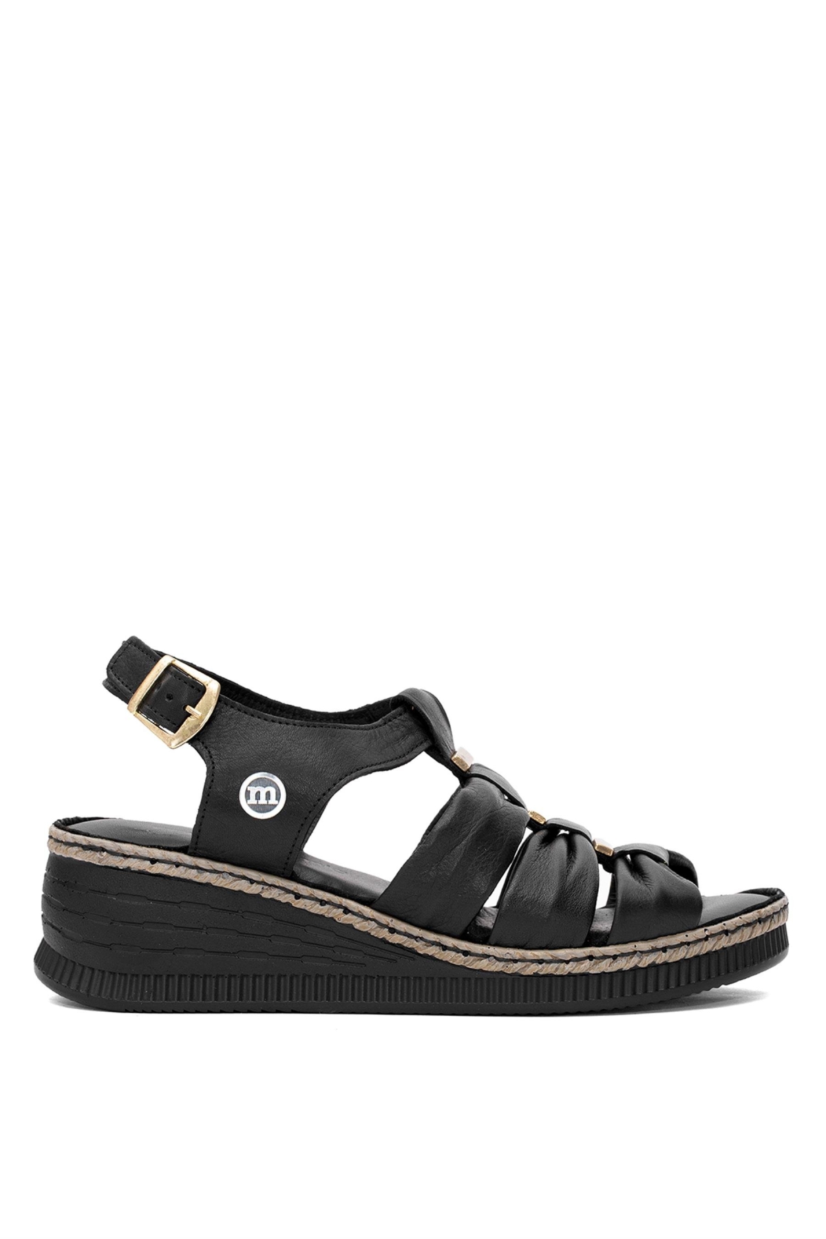 D25YS-2545 Kadın Hakiki Deri Dolgu Topuk Sandalet Siyah - Görsel 2