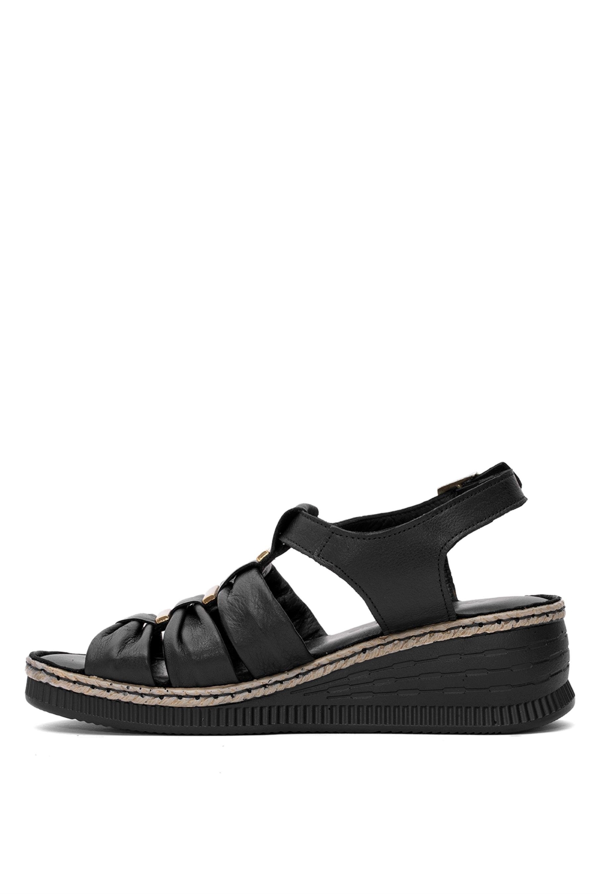 D25YS-2545 Kadın Hakiki Deri Dolgu Topuk Sandalet Siyah - Görsel 4