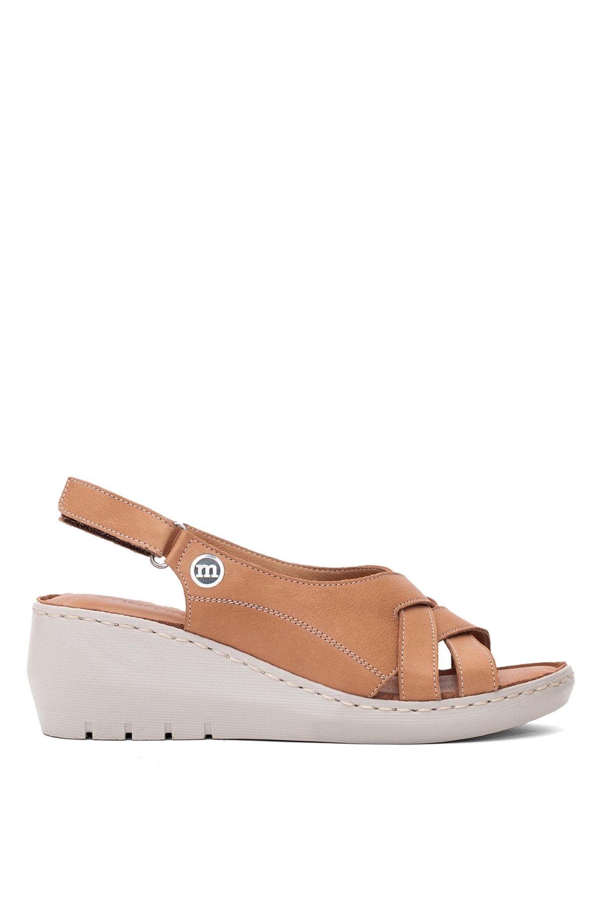 D25YS-2510 Kadın Hakiki Deri Dolgu Topuk Sandalet Taba - Görsel 2