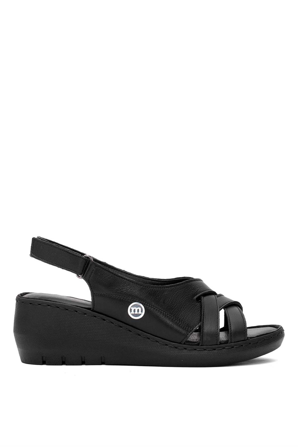 D25YS-2510 Kadın Hakiki Deri Dolgu Topuk Sandalet Siyah - Görsel 2