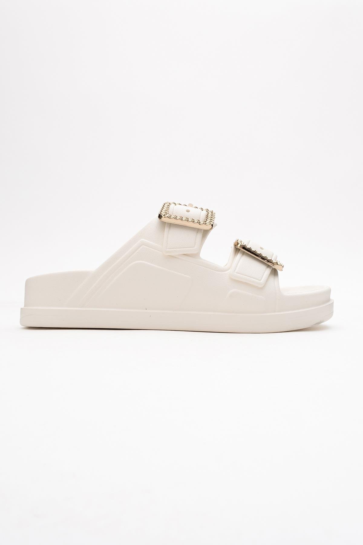 Kadın Bantlı Tokalı Terlik Sandalet EKRU - Görsel 3