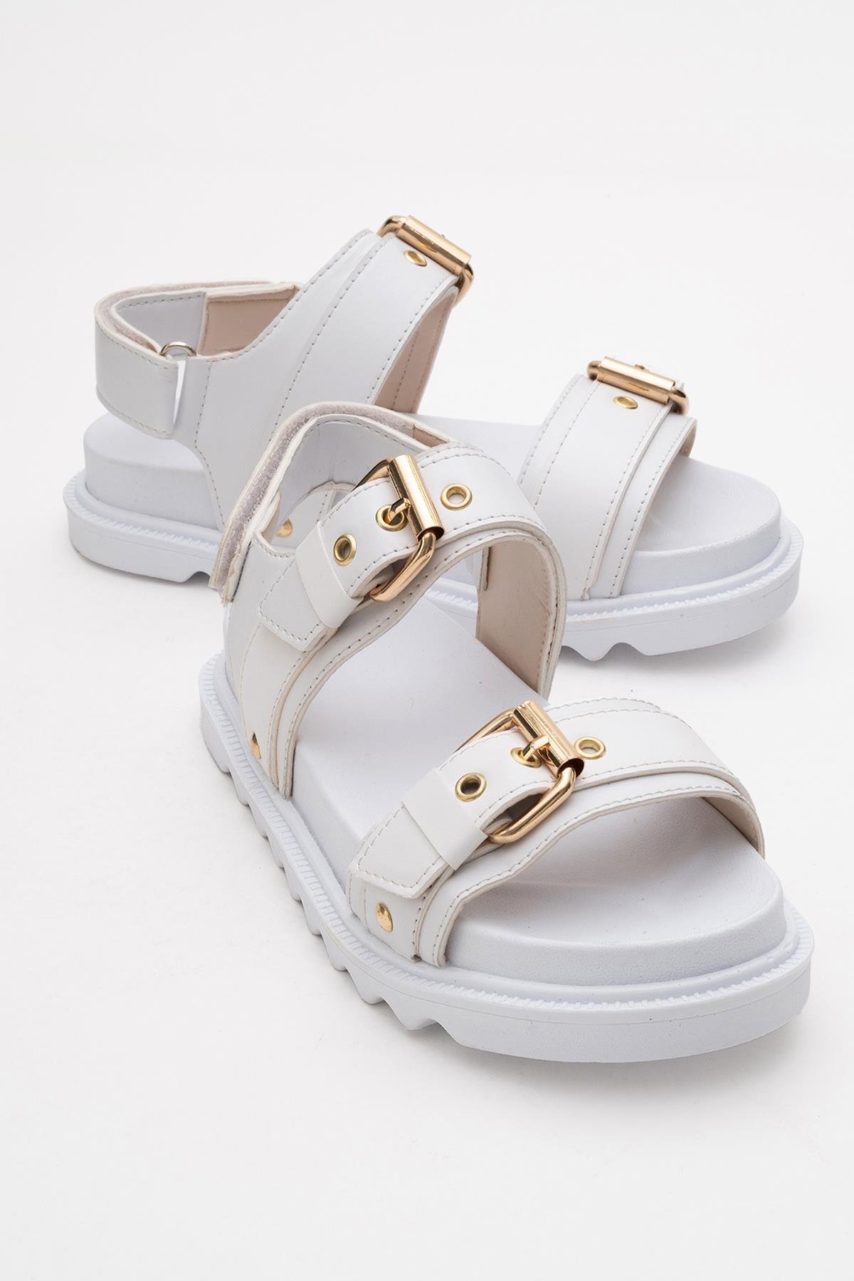 Kadın Çift Tokalı Cırtlı Sandalet BEYAZ - Görsel 2