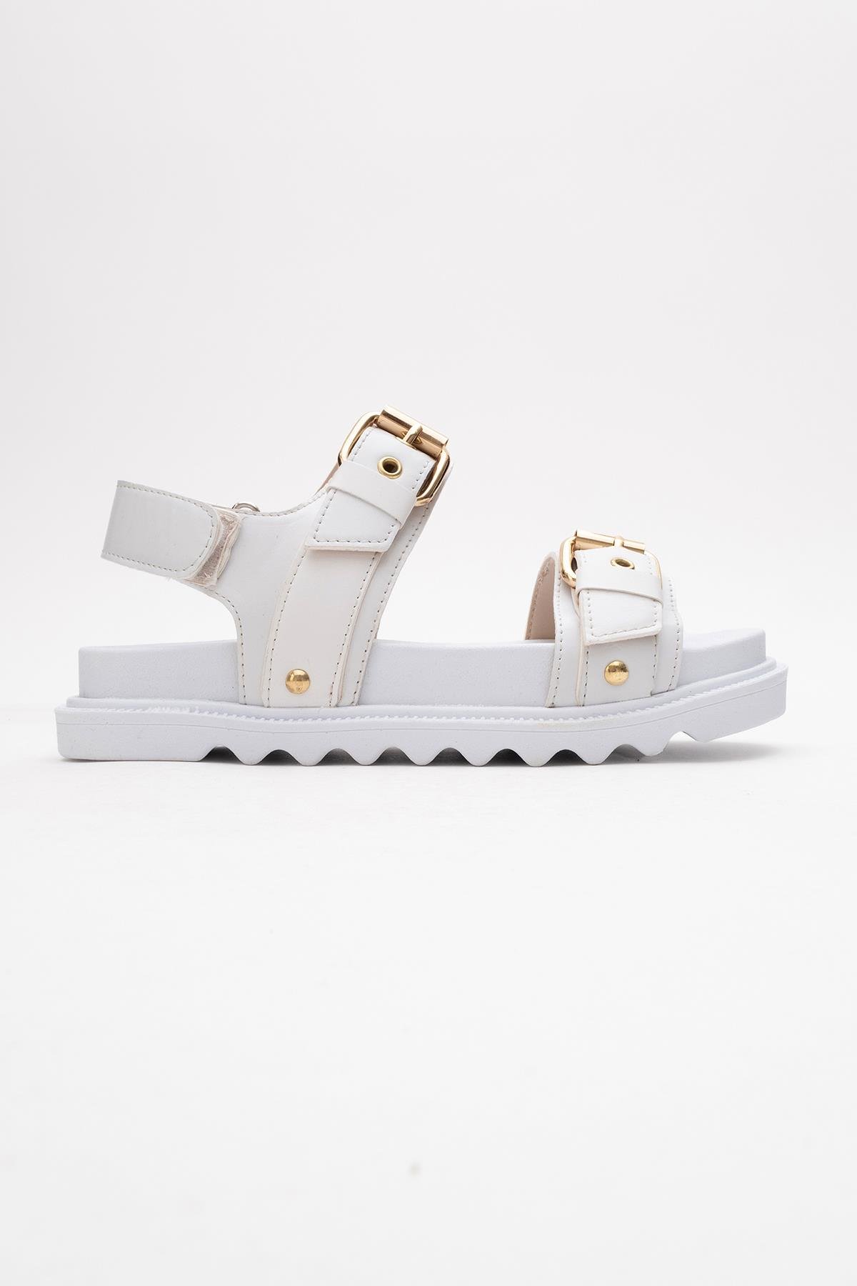 Kadın Çift Tokalı Cırtlı Sandalet BEYAZ - Görsel 3