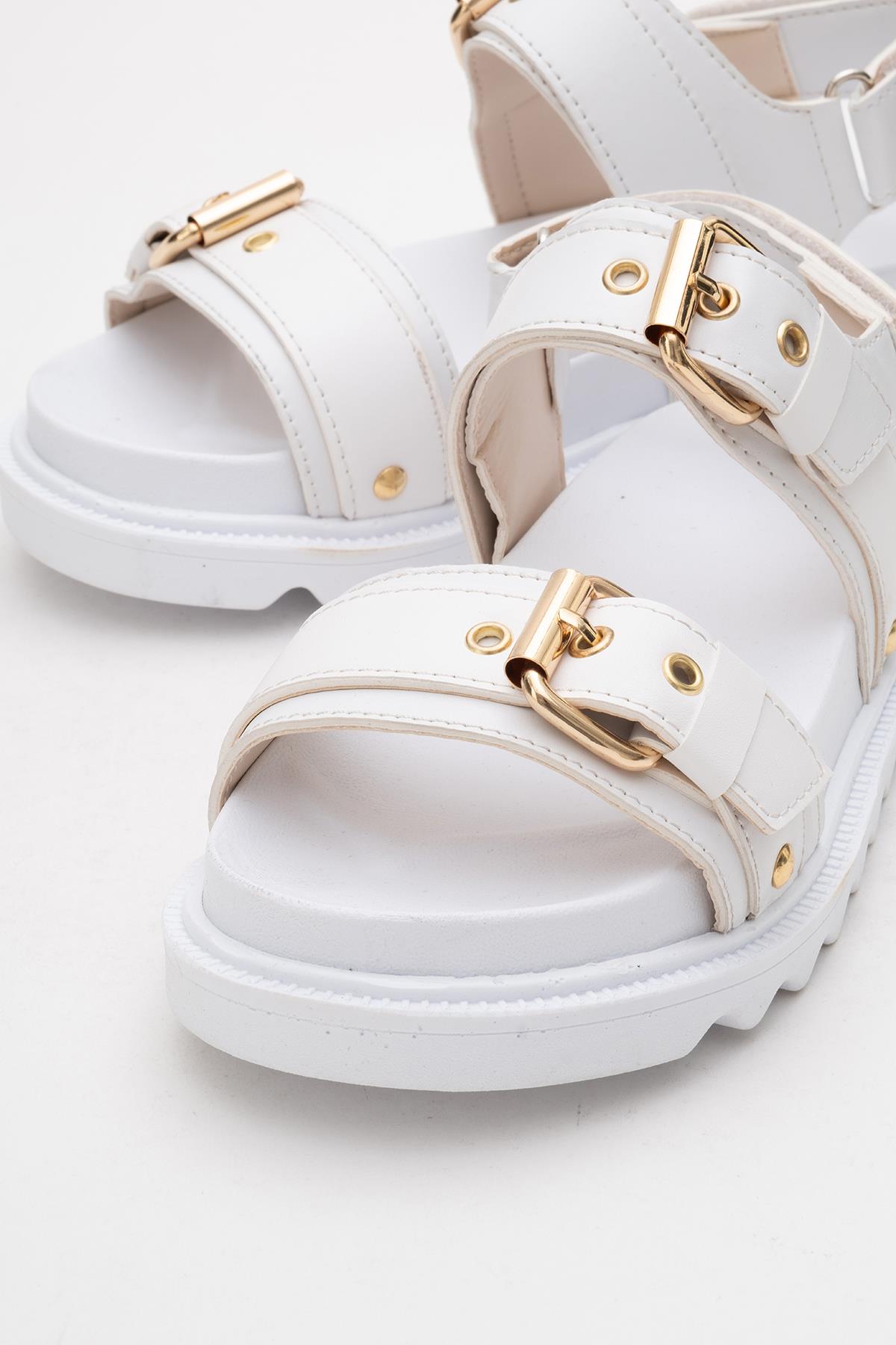 Kadın Çift Tokalı Cırtlı Sandalet BEYAZ - Görsel 4
