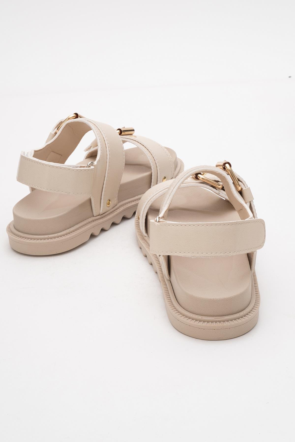 Kadın Çift Tokalı Cırtlı Sandalet BEJ - Görsel 5