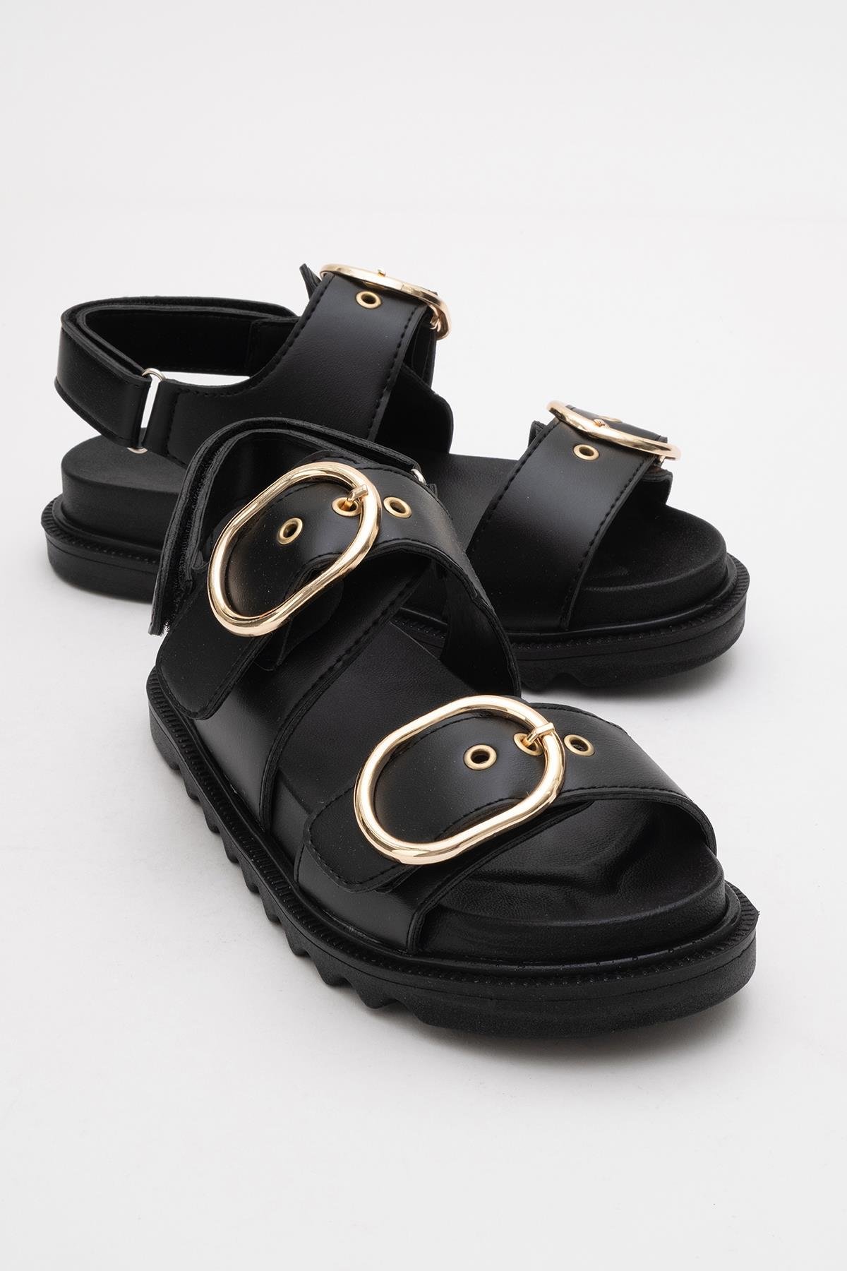 Kadın Çift Tokalı Cırtlı Sandalet SİYAH - Görsel 2