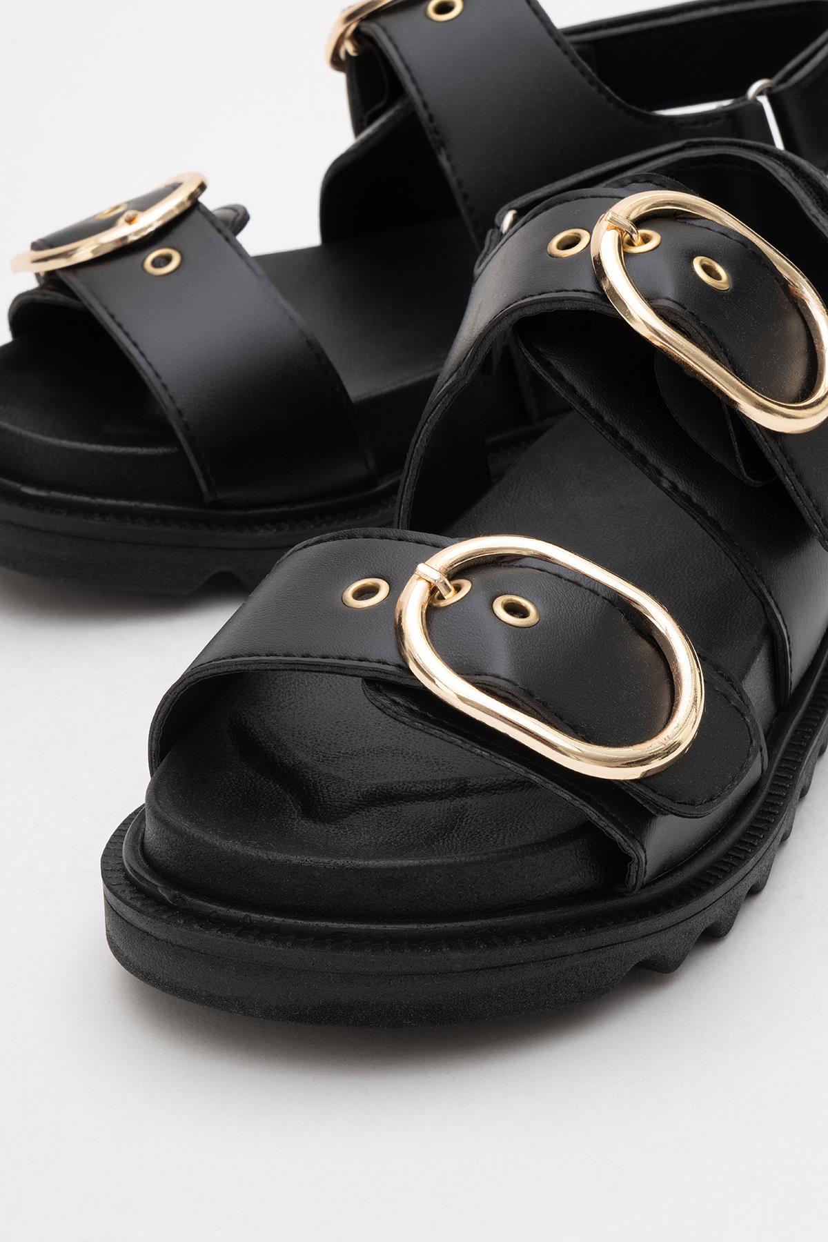 Kadın Çift Tokalı Cırtlı Sandalet SİYAH - Görsel 4