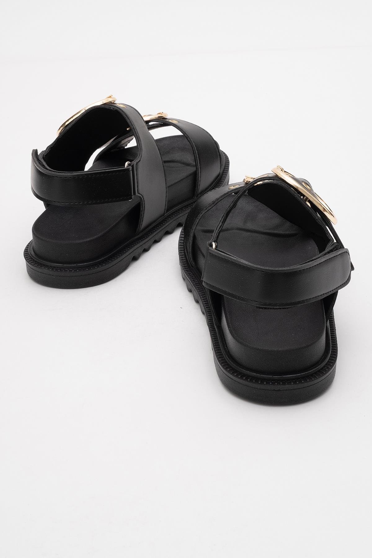 Kadın Çift Tokalı Cırtlı Sandalet SİYAH - Görsel 5