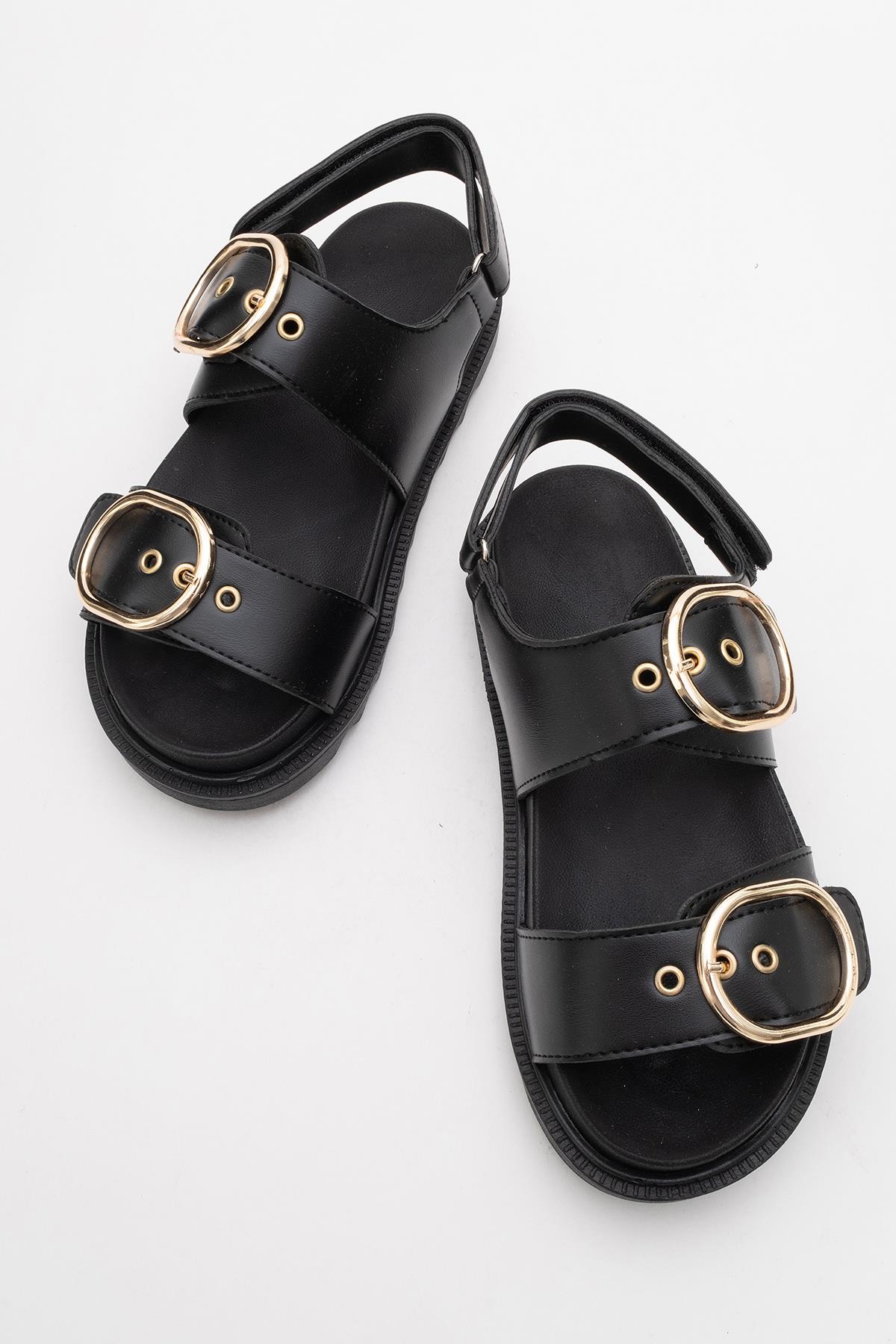 Kadın Çift Tokalı Cırtlı Sandalet SİYAH - Görsel 6