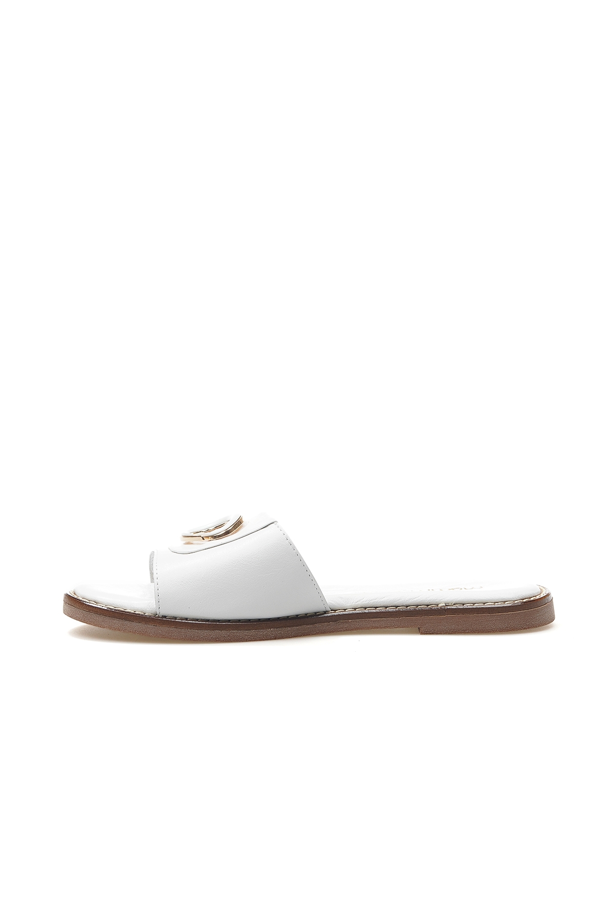 Kadın Hakiki Deri Toka Detaylı Günlük Terlik 25y D25yt-1370 Z Beyaz - Görsel 3