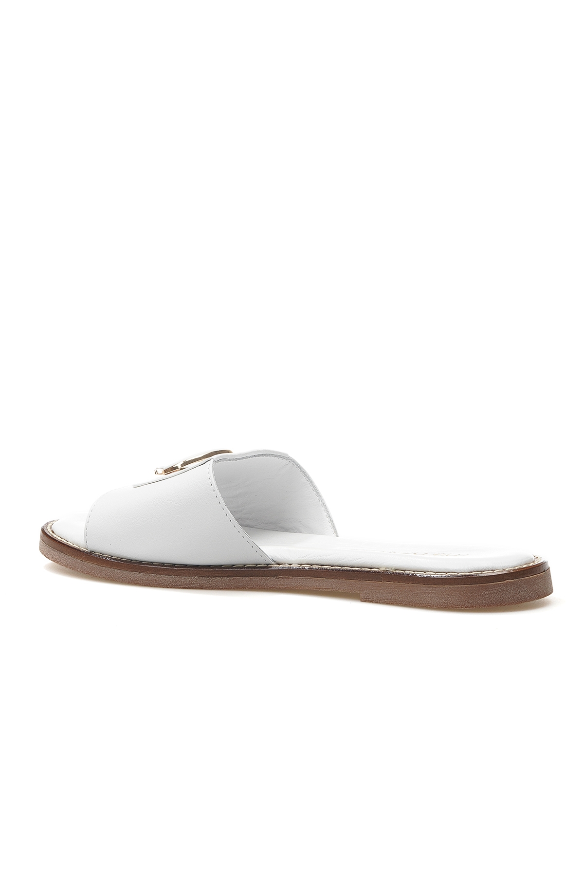 Kadın Hakiki Deri Toka Detaylı Günlük Terlik 25y D25yt-1370 Z Beyaz - Görsel 4